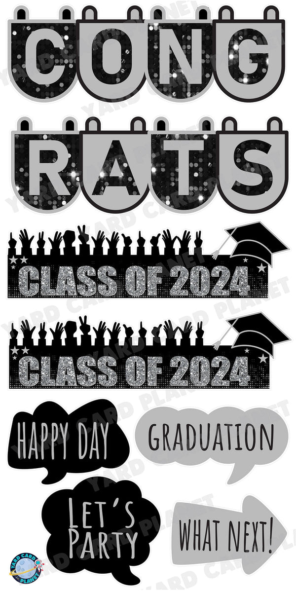 Congrats Graduation in Silver EZ Setup Panels and Signs Yard Card Set