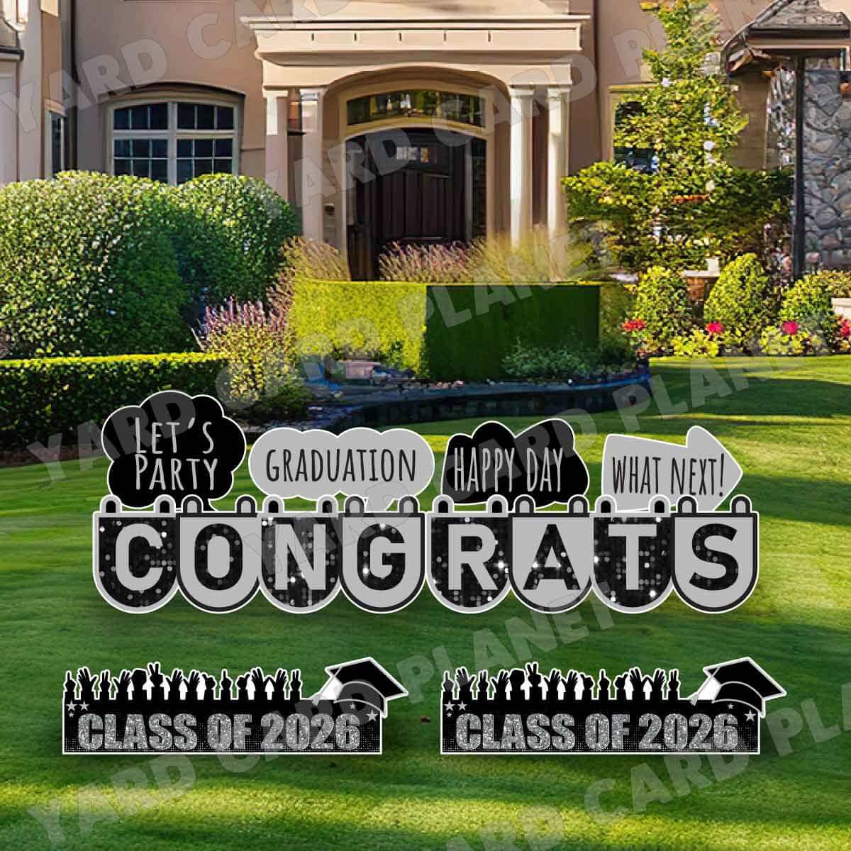 Congrats Graduation in Silver EZ Setup Panels and Signs Yard Card Set