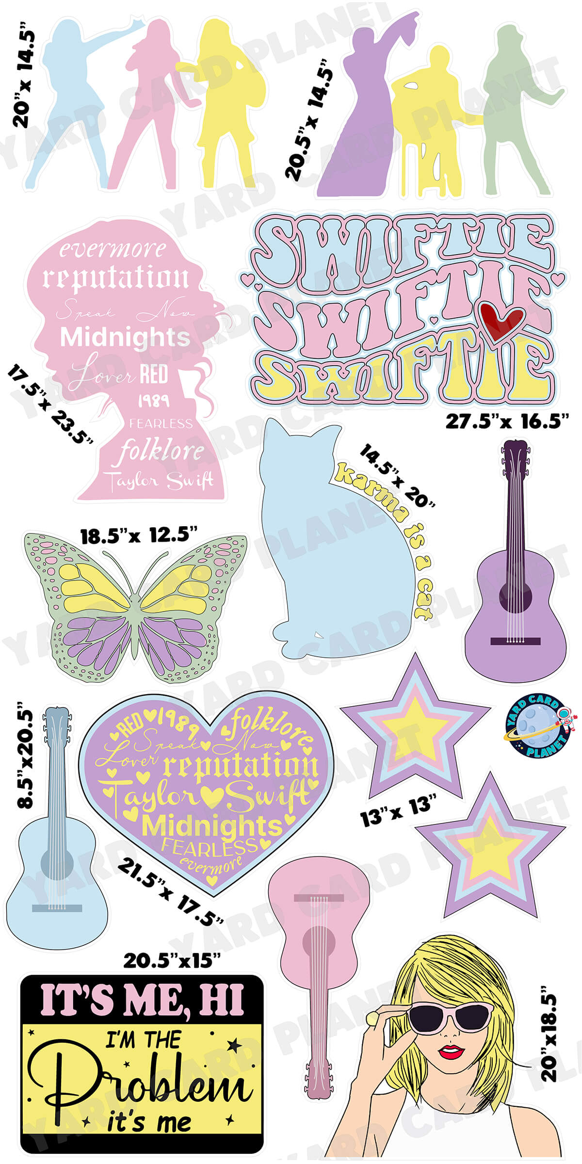 Pastel Swiftie Taylor Swift Inspired Yard Card Flair Set