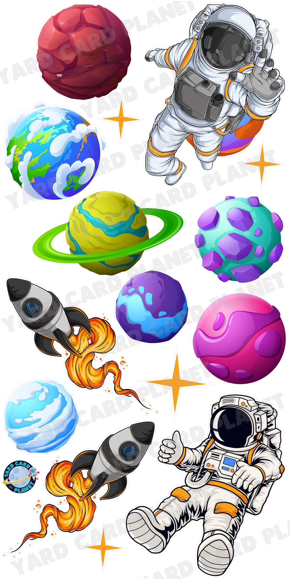 Astronauts, Planets and Rockets Yard Card Flair Set