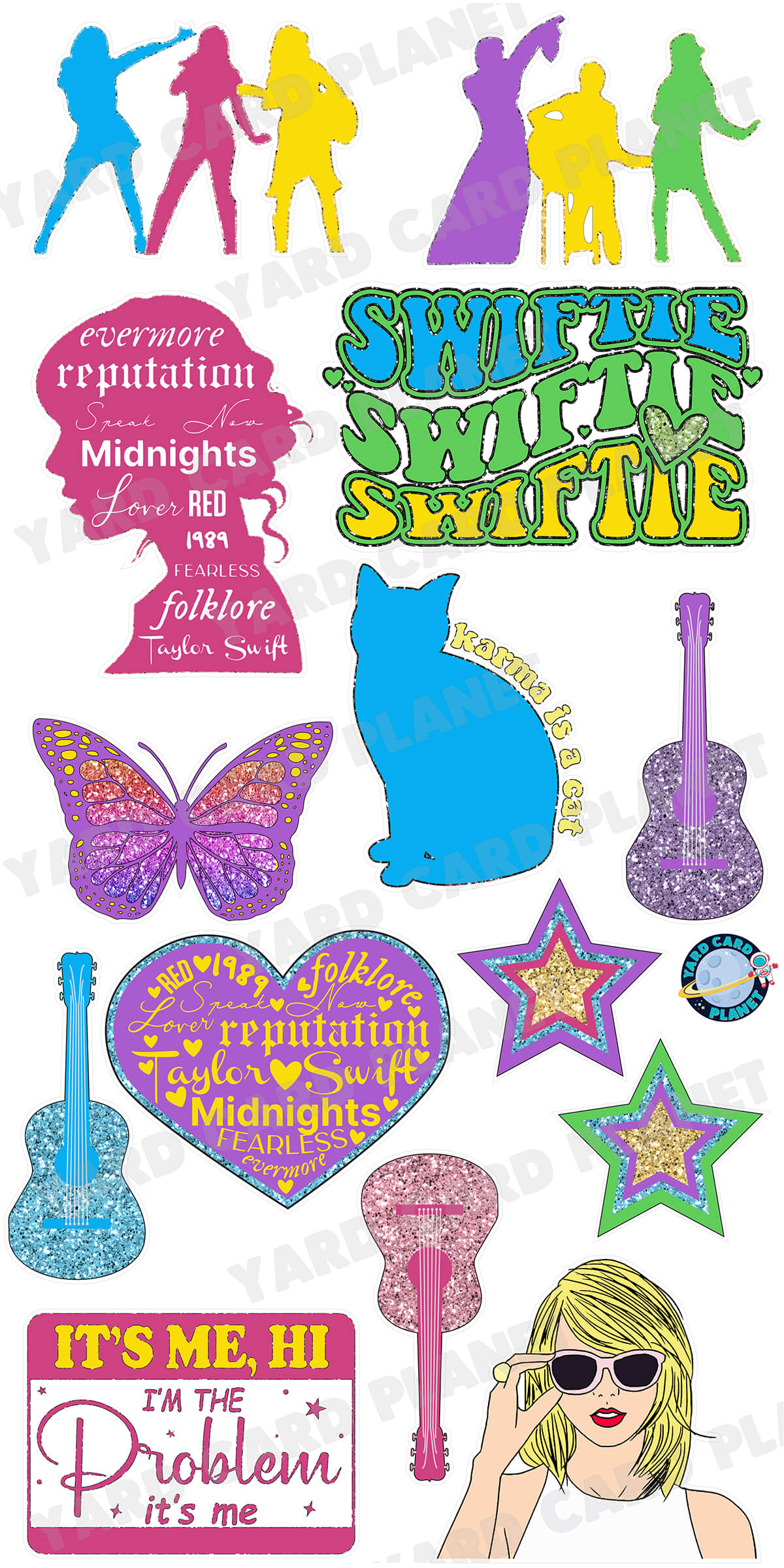 Glitter Pattern Colorful Swiftie Taylor Swift Inspired Yard Card Flair Set