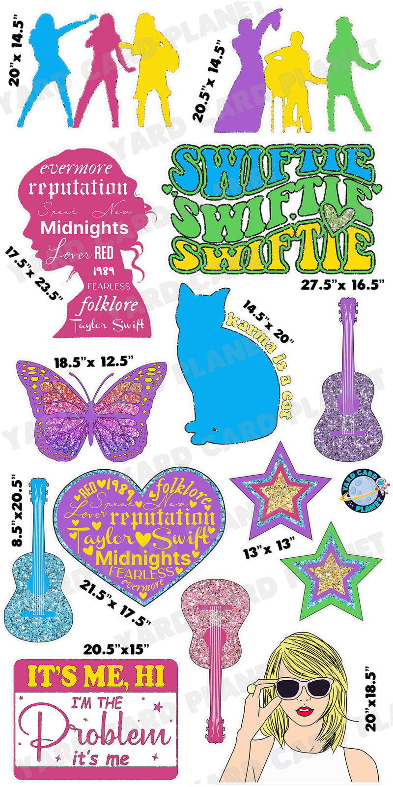 Glitter Pattern Colorful Swiftie Taylor Swift Inspired Yard Card Flair Set