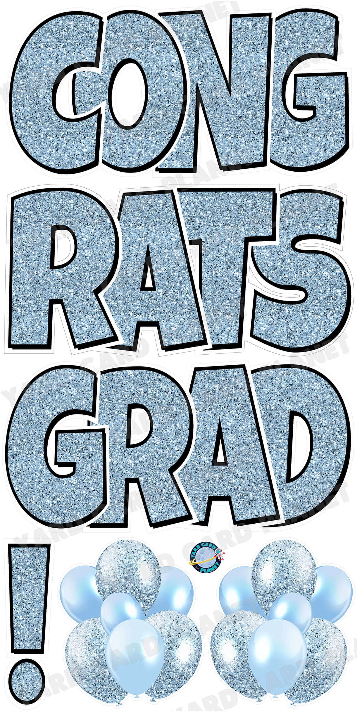 Large 23.5" Congrats Grad! Yard Card EZ Quick Sets in Luckiest Guy Font in Glitter Pattern - (Available in Multiple Colors)