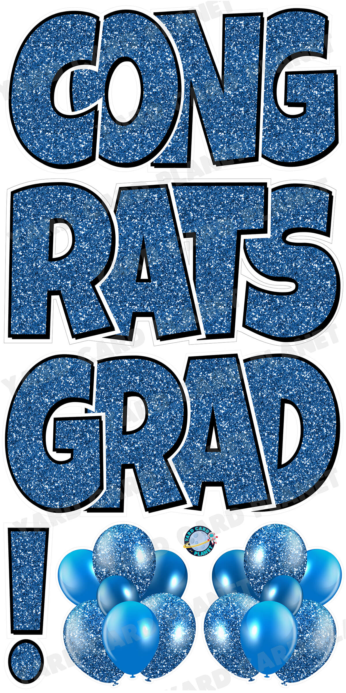 Large 23.5" Congrats Grad! Yard Card EZ Quick Sets in Luckiest Guy Font in Glitter Pattern - (Available in Multiple Colors)