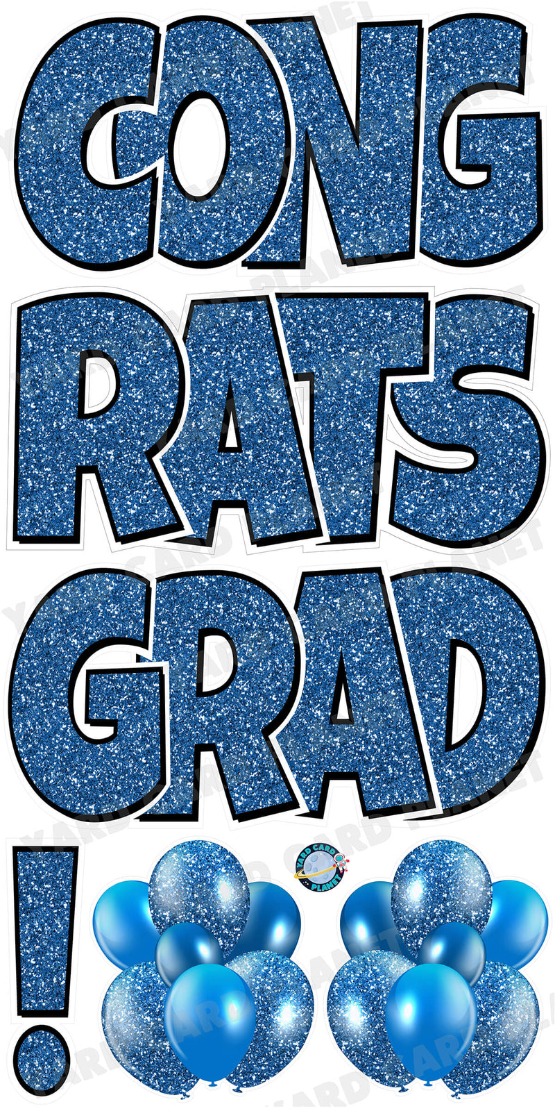 Large 23.5" Congrats Grad! Yard Card EZ Quick Sets in Luckiest Guy Font in Glitter Pattern - (Available in Multiple Colors)