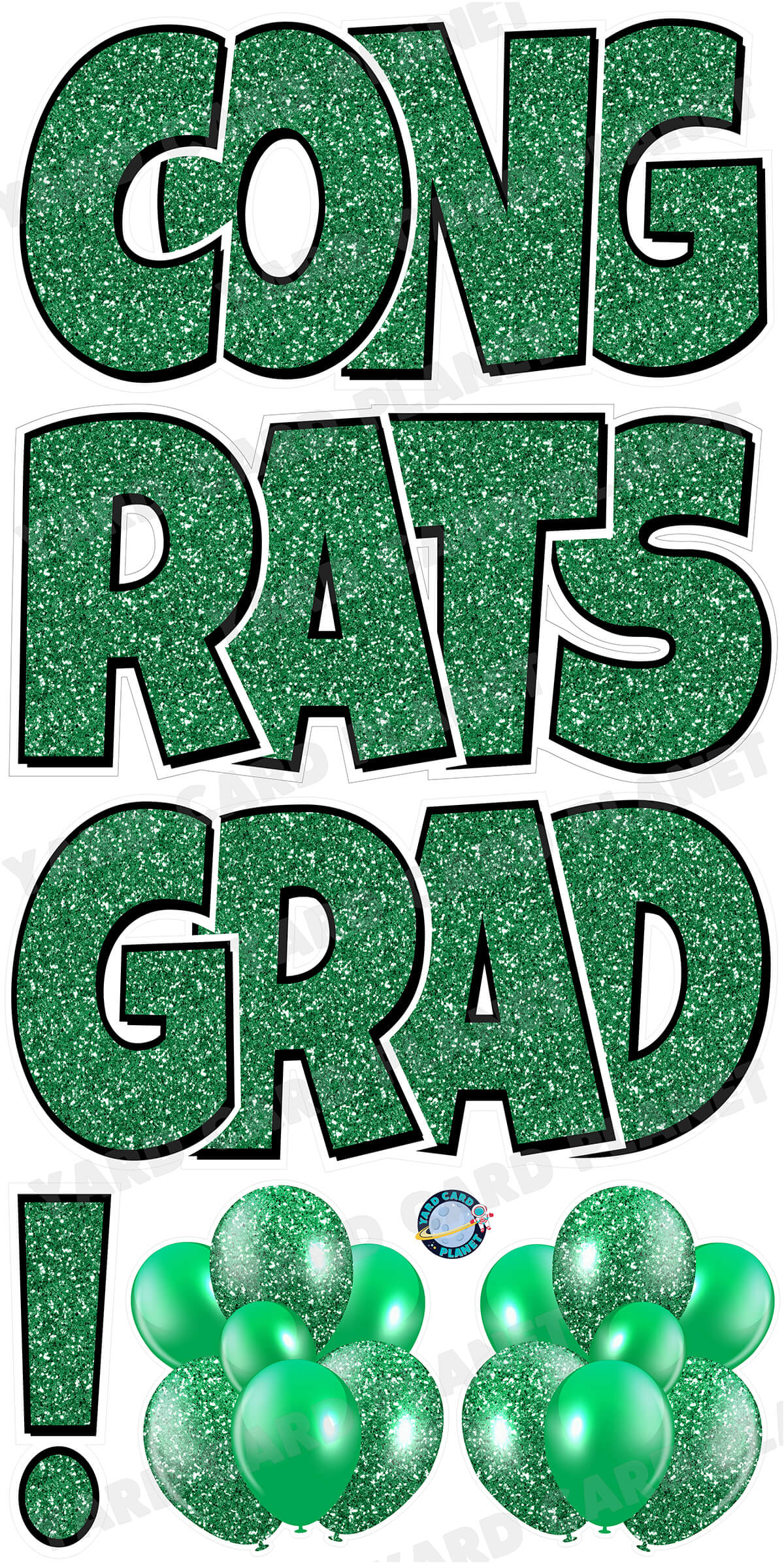 Large 23.5" Congrats Grad! Yard Card EZ Quick Sets in Luckiest Guy Font in Glitter Pattern - (Available in Multiple Colors)