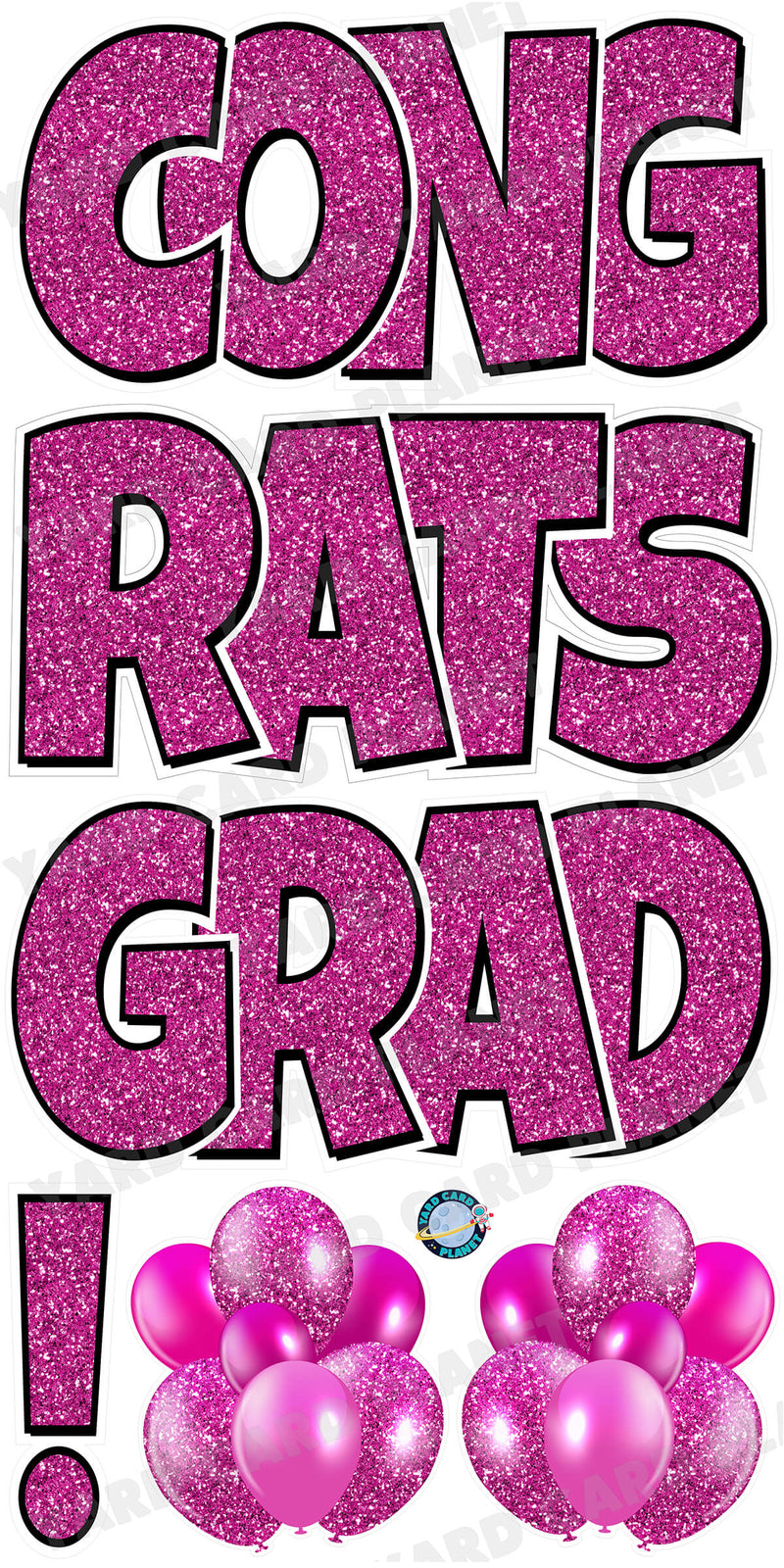 Large 23.5" Congrats Grad! Yard Card EZ Quick Sets in Luckiest Guy Font in Glitter Pattern - (Available in Multiple Colors)