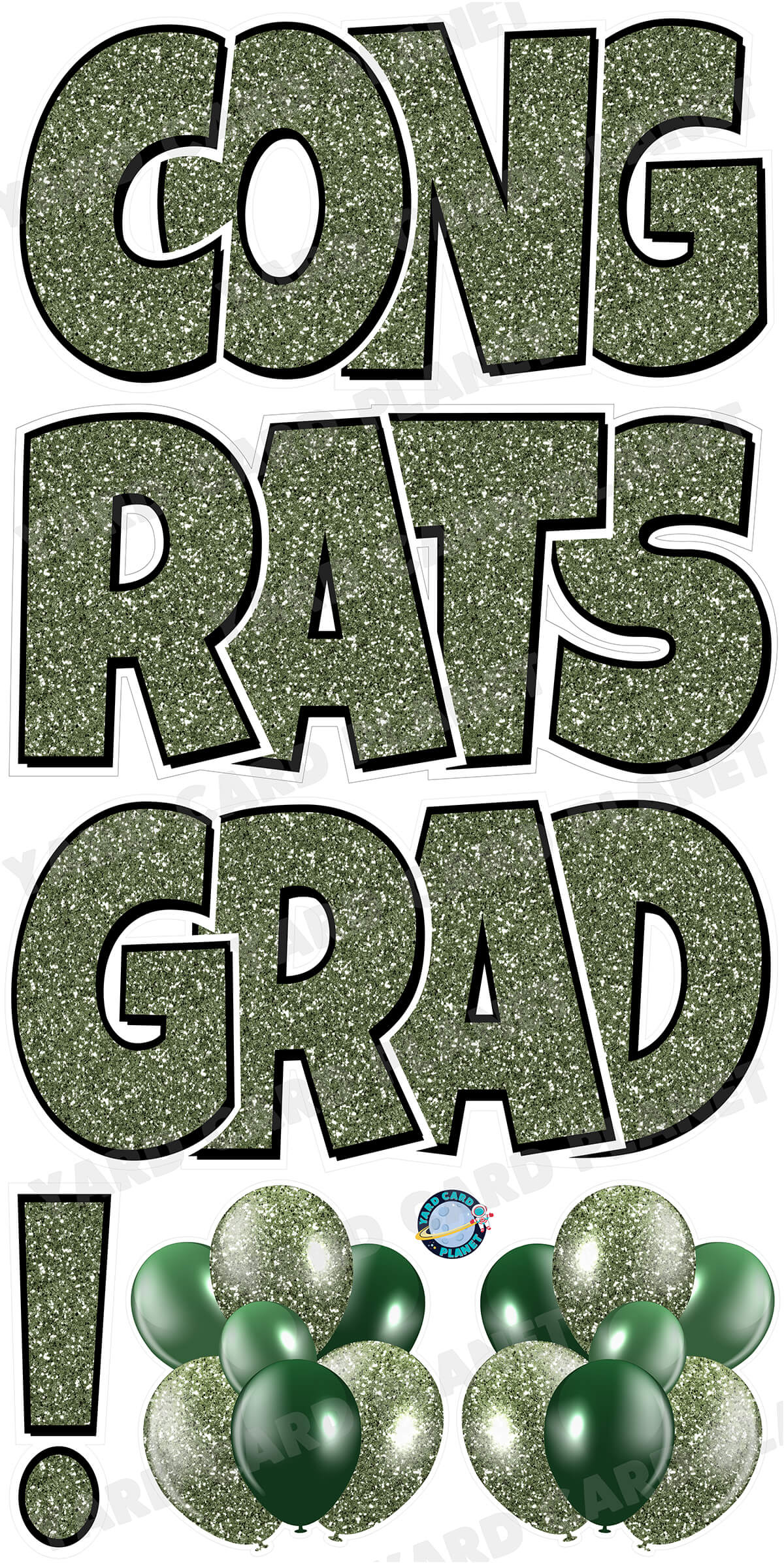 Large 23.5" Congrats Grad! Yard Card EZ Quick Sets in Luckiest Guy Font in Glitter Pattern - (Available in Multiple Colors)