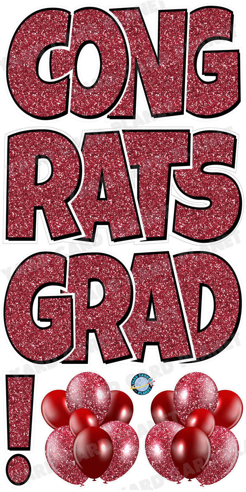 Large 23.5" Congrats Grad! Yard Card EZ Quick Sets in Luckiest Guy Font in Glitter Pattern - (Available in Multiple Colors)