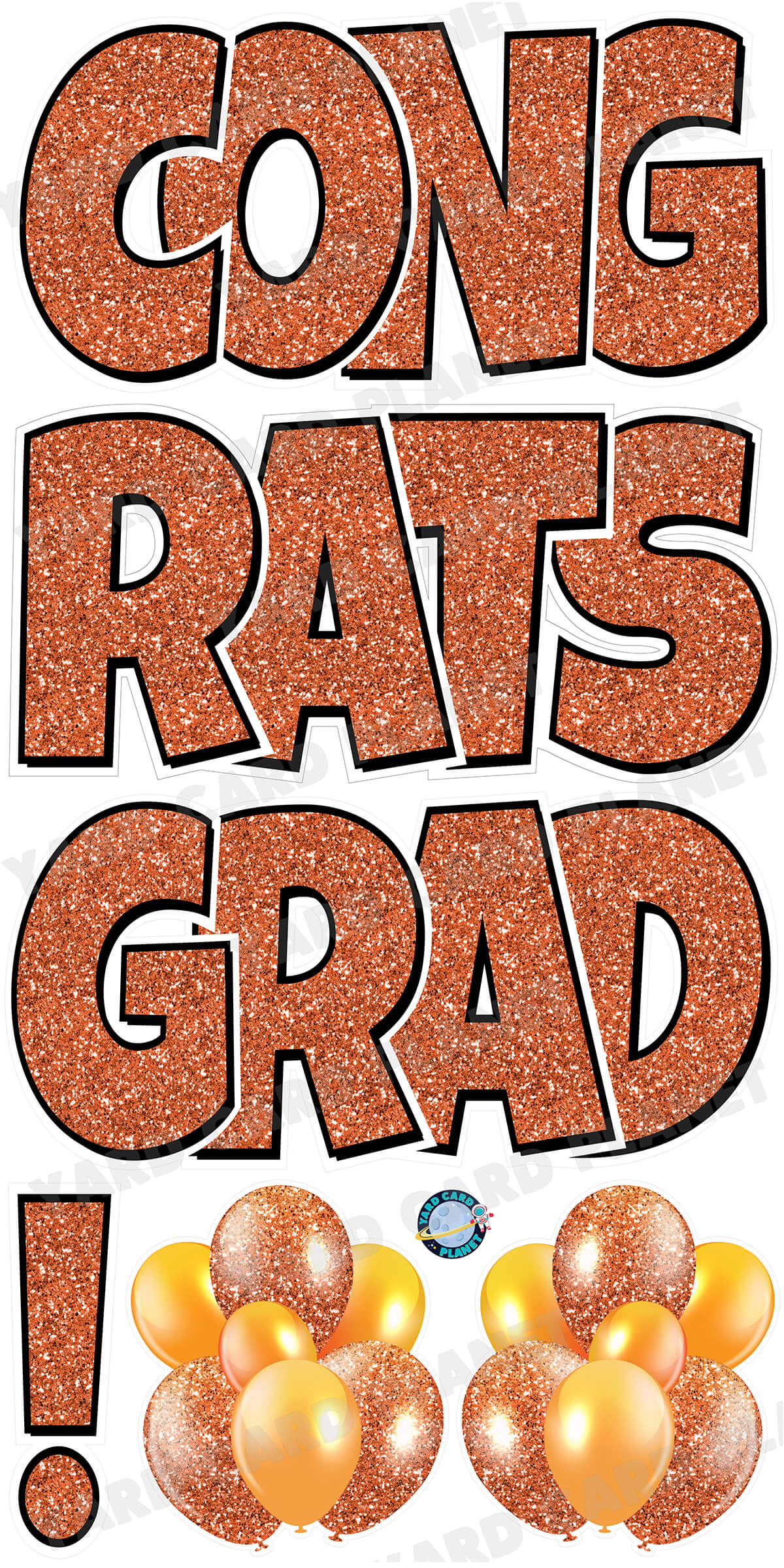 Large 23.5" Congrats Grad! Yard Card EZ Quick Sets in Luckiest Guy Font in Glitter Pattern - (Available in Multiple Colors)