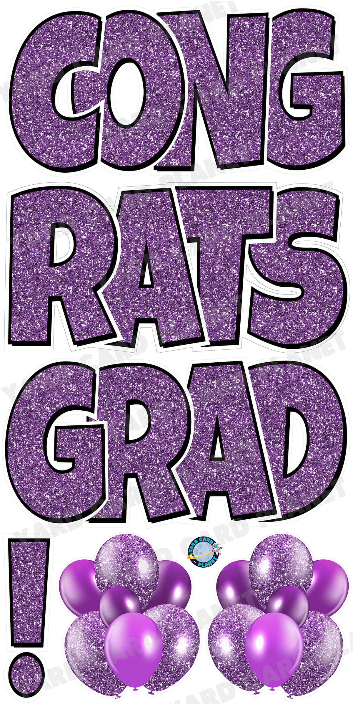 Large 23.5" Congrats Grad! Yard Card EZ Quick Sets in Luckiest Guy Font in Glitter Pattern - (Available in Multiple Colors)