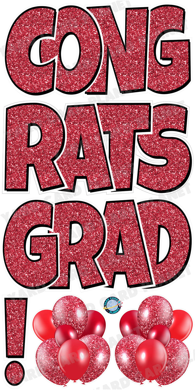 Large 23.5" Congrats Grad! Yard Card EZ Quick Sets in Luckiest Guy Font in Glitter Pattern - (Available in Multiple Colors)