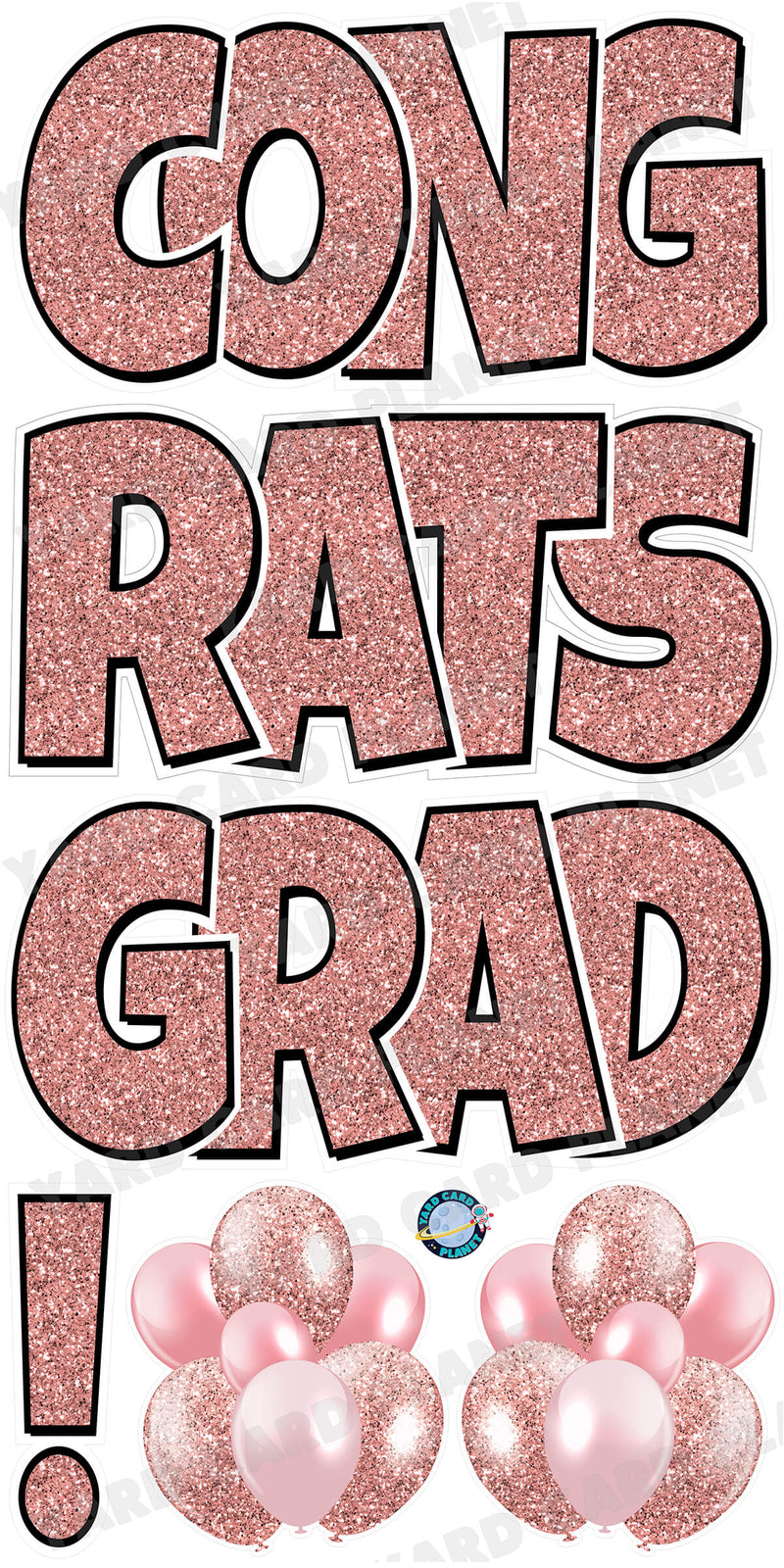 Large 23.5" Congrats Grad! Yard Card EZ Quick Sets in Luckiest Guy Font in Glitter Pattern - (Available in Multiple Colors)