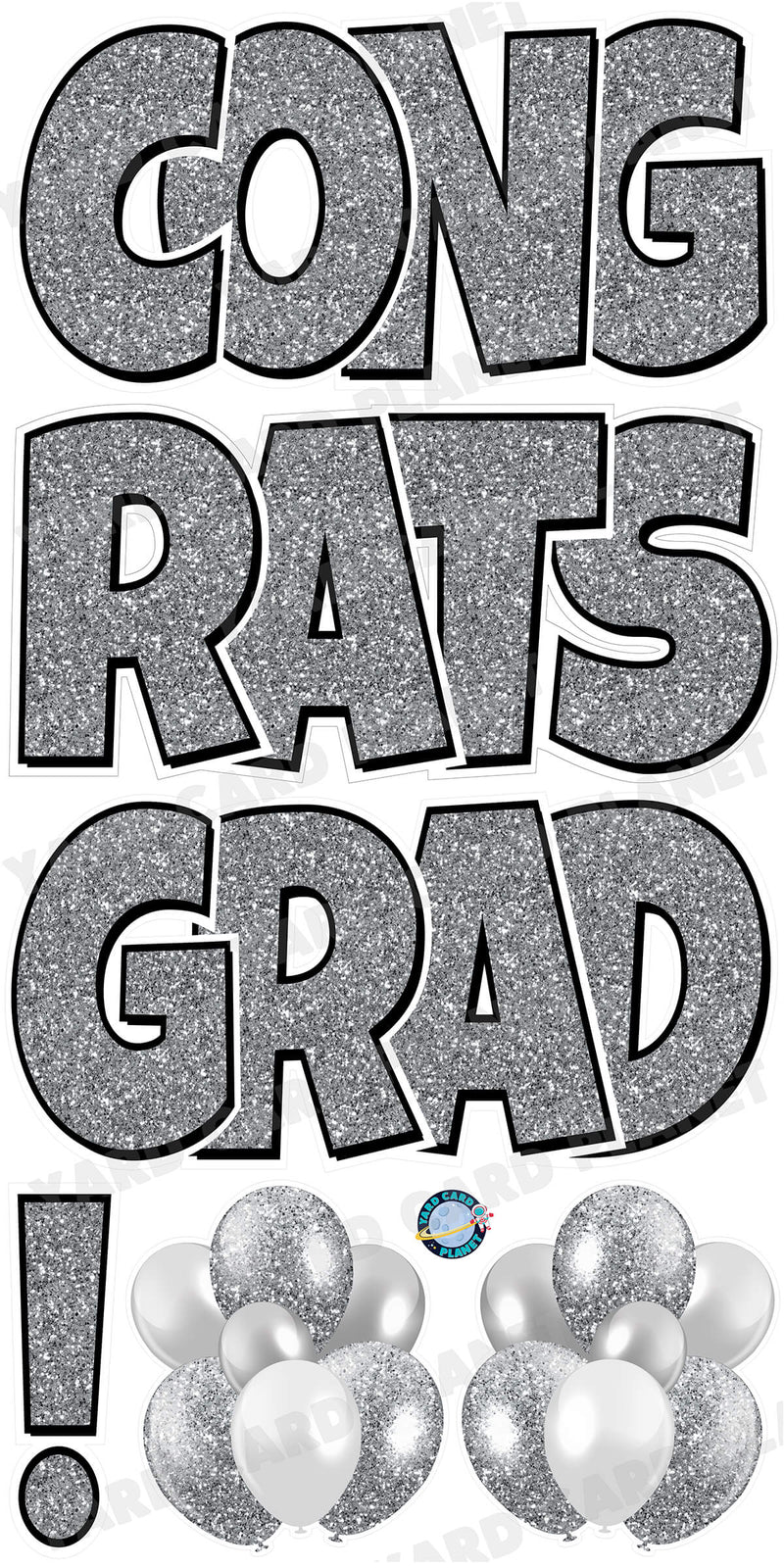 Large 23.5" Congrats Grad! Yard Card EZ Quick Sets in Luckiest Guy Font in Glitter Pattern - (Available in Multiple Colors)