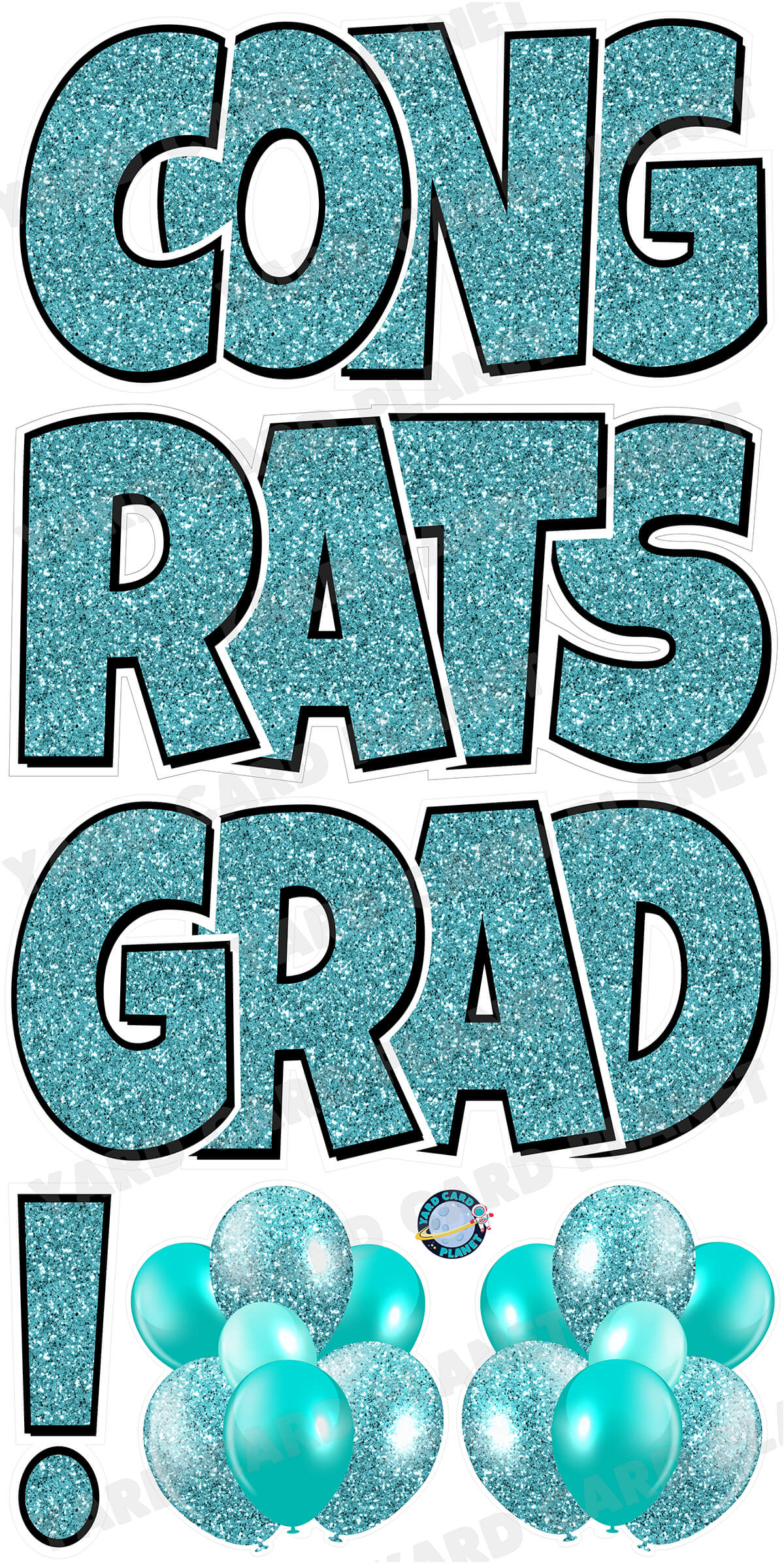 Large 23.5" Congrats Grad! Yard Card EZ Quick Sets in Luckiest Guy Font in Glitter Pattern - (Available in Multiple Colors)