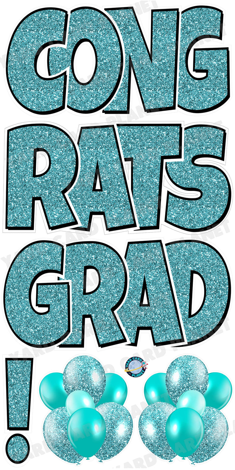 Large 23.5" Congrats Grad! Yard Card EZ Quick Sets in Luckiest Guy Font in Glitter Pattern - (Available in Multiple Colors)