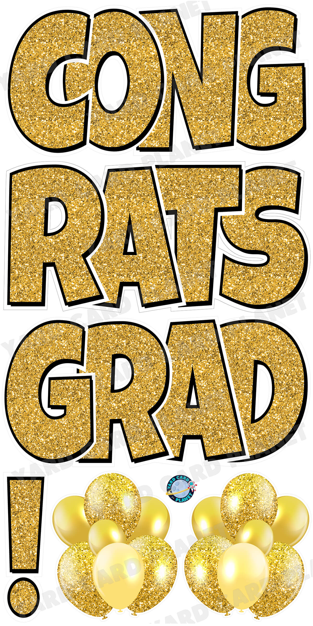 Large 23.5" Congrats Grad! Yard Card EZ Quick Sets in Luckiest Guy Font in Glitter Pattern - (Available in Multiple Colors)