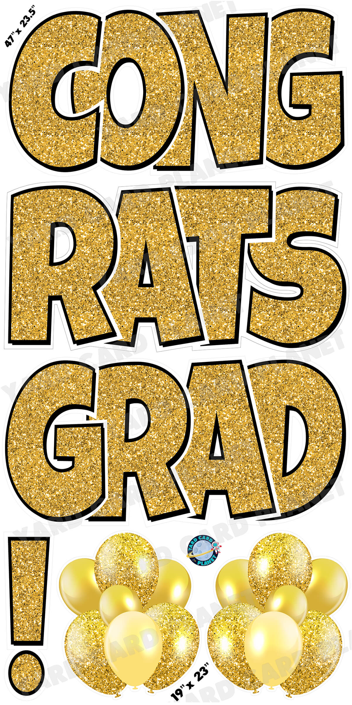 Large 23.5" Congrats Grad! Yard Card EZ Quick Sets in Luckiest Guy Font in Glitter Pattern - (Available in Multiple Colors)