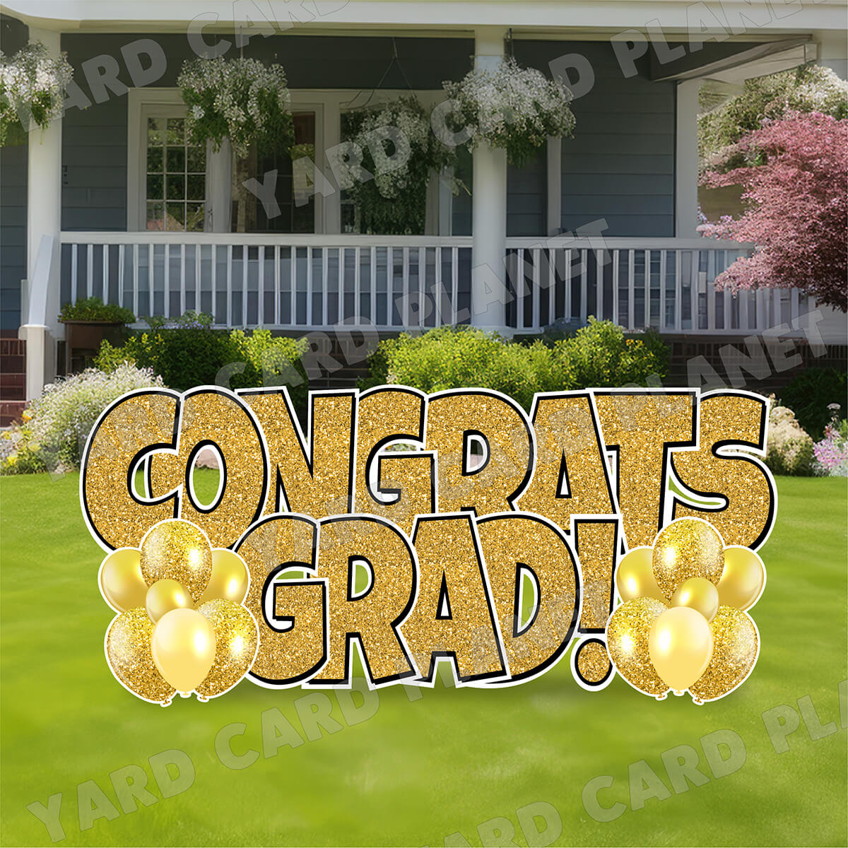 Large 23.5" Congrats Grad! Yard Card EZ Quick Sets in Luckiest Guy Font in Glitter Pattern - (Available in Multiple Colors)