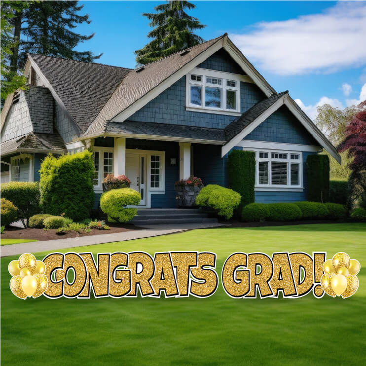 Large 23.5" Congrats Grad! Yard Card EZ Quick Sets in Luckiest Guy Font in Glitter Pattern - (Available in Multiple Colors)