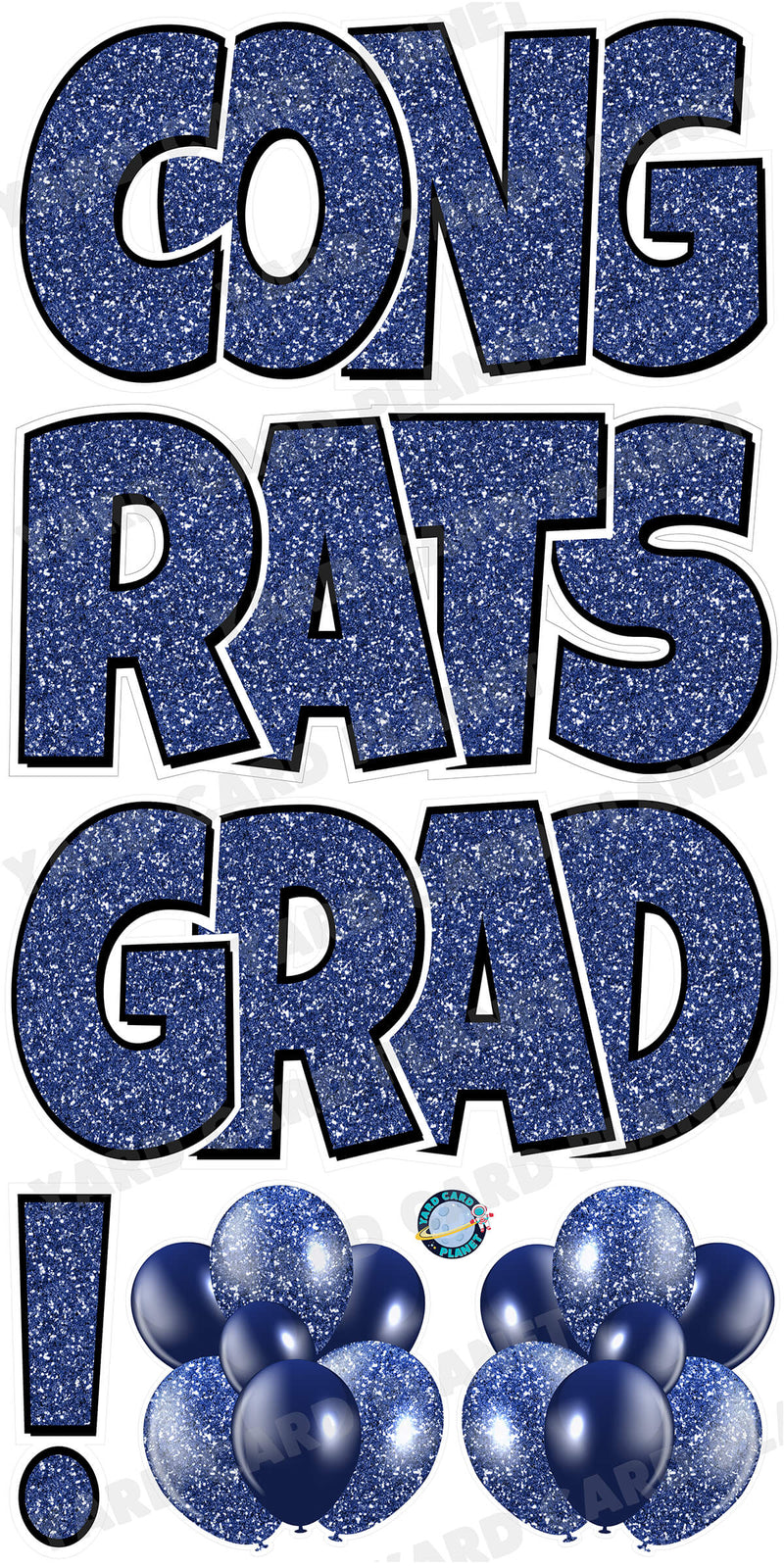 Large 23.5" Congrats Grad! Yard Card EZ Quick Sets in Luckiest Guy Font in Glitter Pattern - (Available in Multiple Colors)