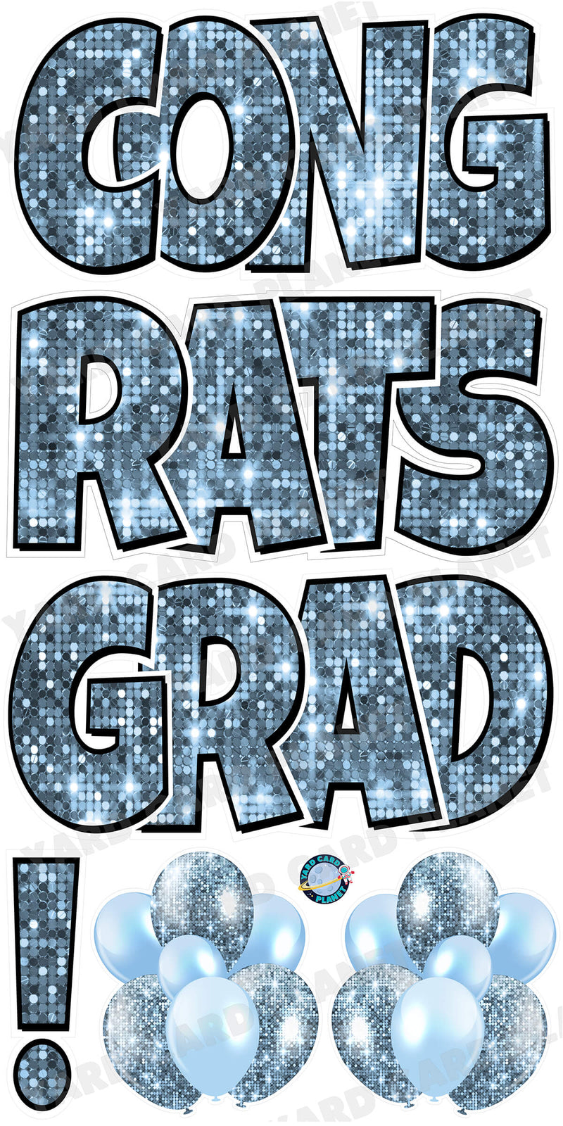 Large 23.5" Congrats Grad! Yard Card EZ Quick Sets in Luckiest Guy Font in Sequin Pattern - (Available in Multiple Colors)