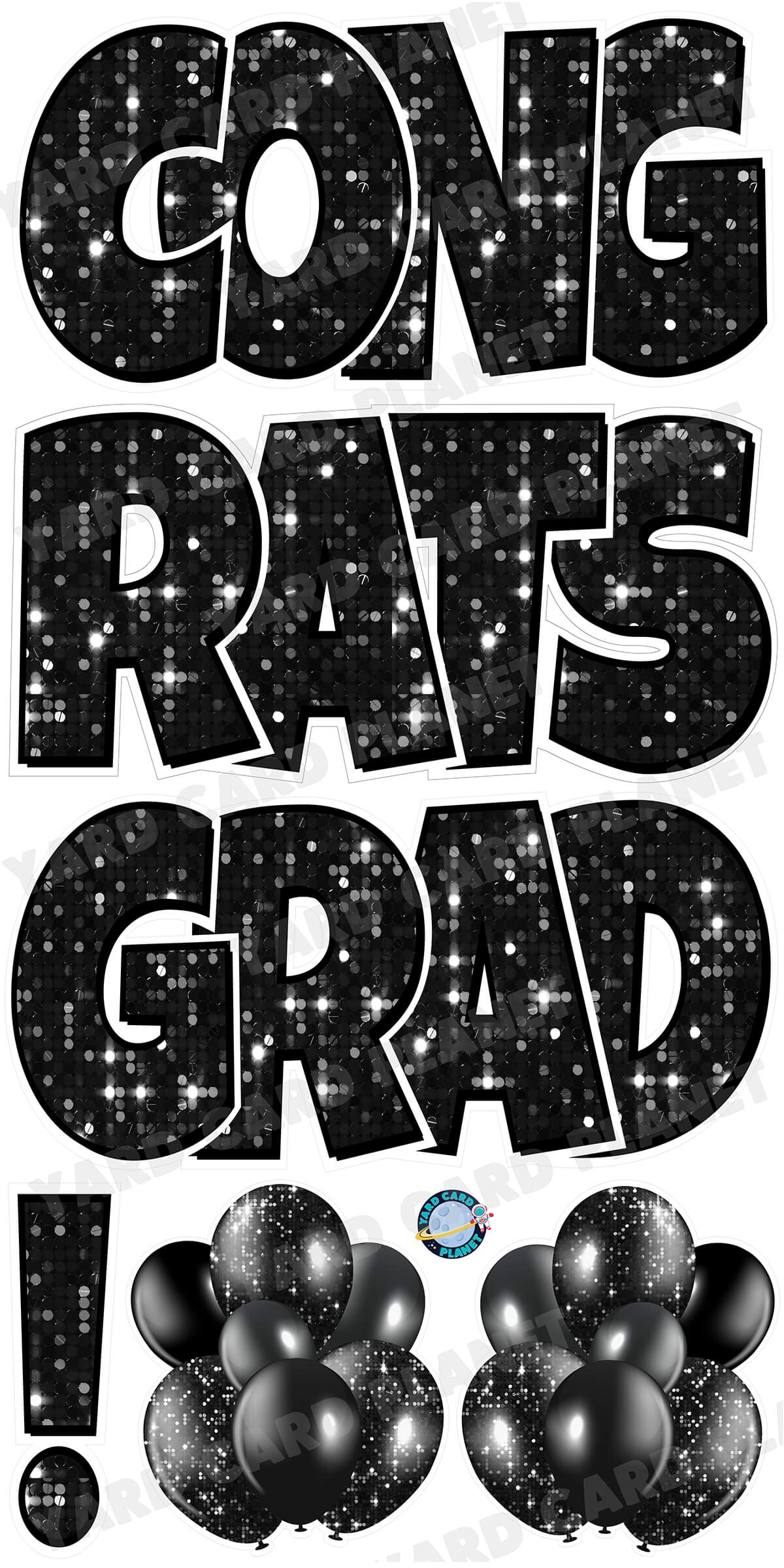 Large 23.5" Congrats Grad! Yard Card EZ Quick Sets in Luckiest Guy Font in Sequin Pattern - (Available in Multiple Colors)