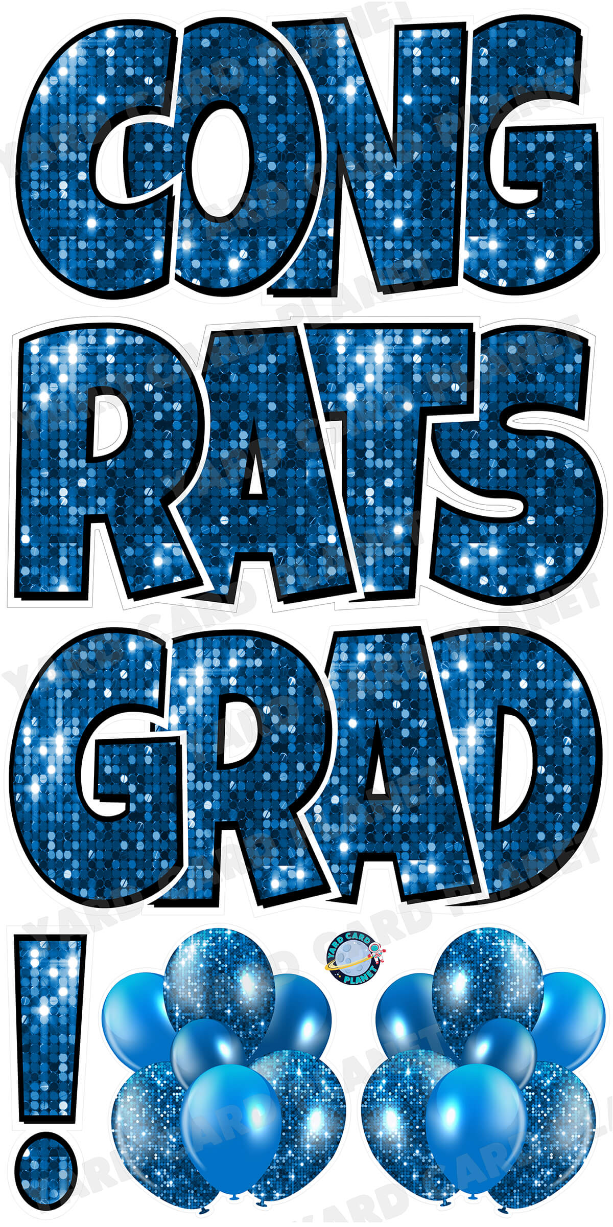 Large 23.5" Congrats Grad! Yard Card EZ Quick Sets in Luckiest Guy Font in Sequin Pattern - (Available in Multiple Colors)