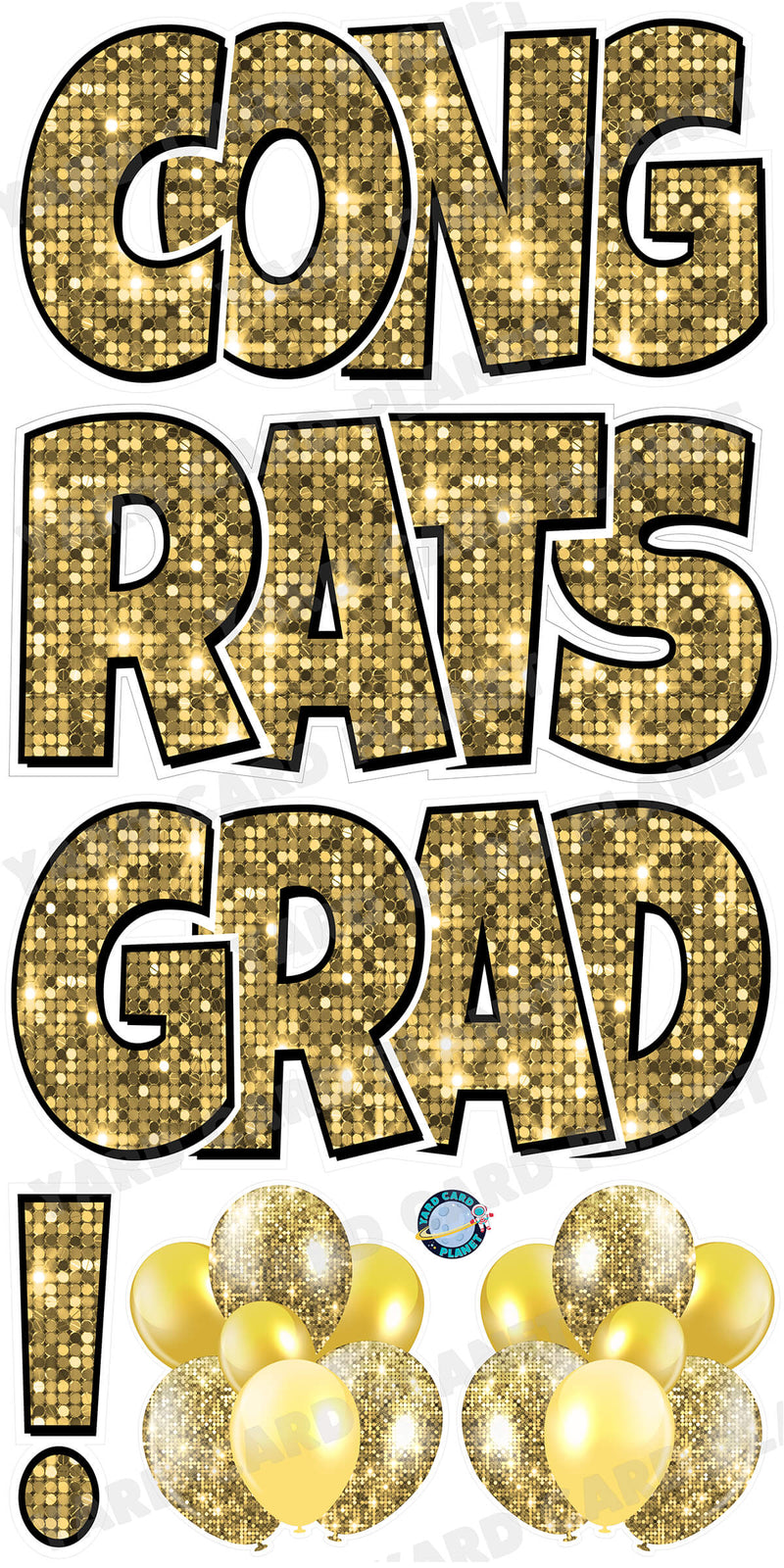 Large 23.5" Congrats Grad! Yard Card EZ Quick Sets in Luckiest Guy Font in Sequin Pattern - (Available in Multiple Colors)