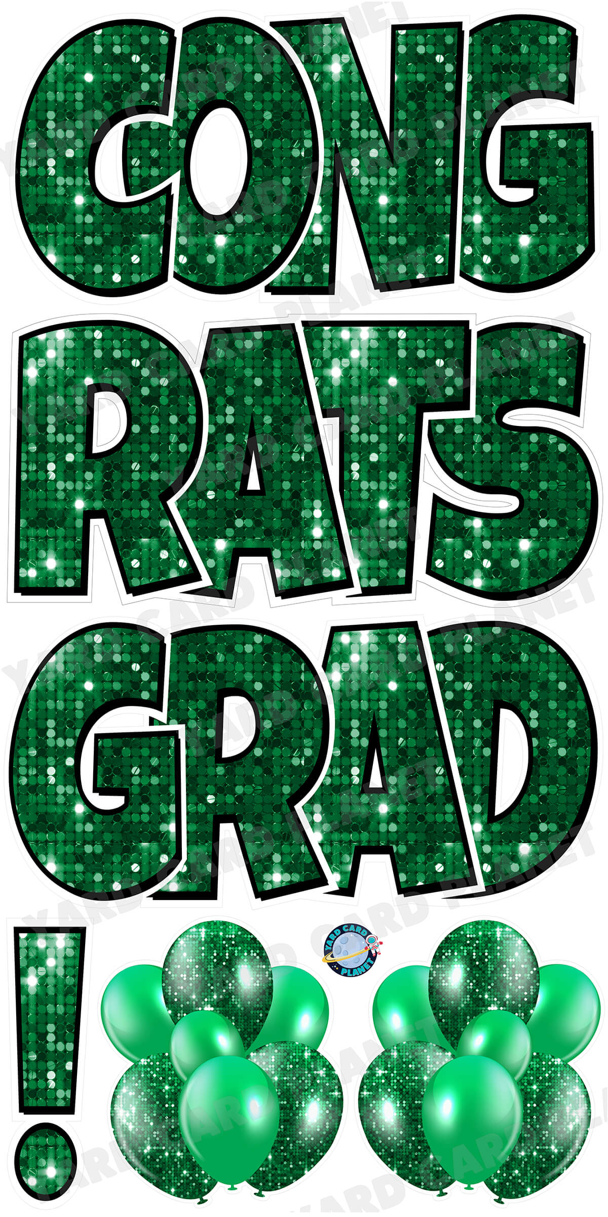 Large 23.5" Congrats Grad! Yard Card EZ Quick Sets in Luckiest Guy Font in Sequin Pattern - (Available in Multiple Colors)