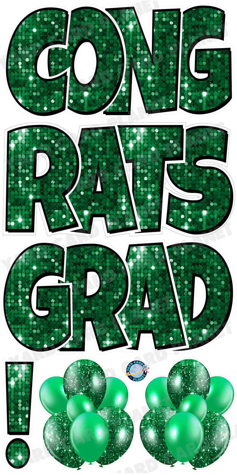 Large 23.5" Congrats Grad! Yard Card EZ Quick Sets in Luckiest Guy Font in Sequin Pattern - (Available in Multiple Colors)