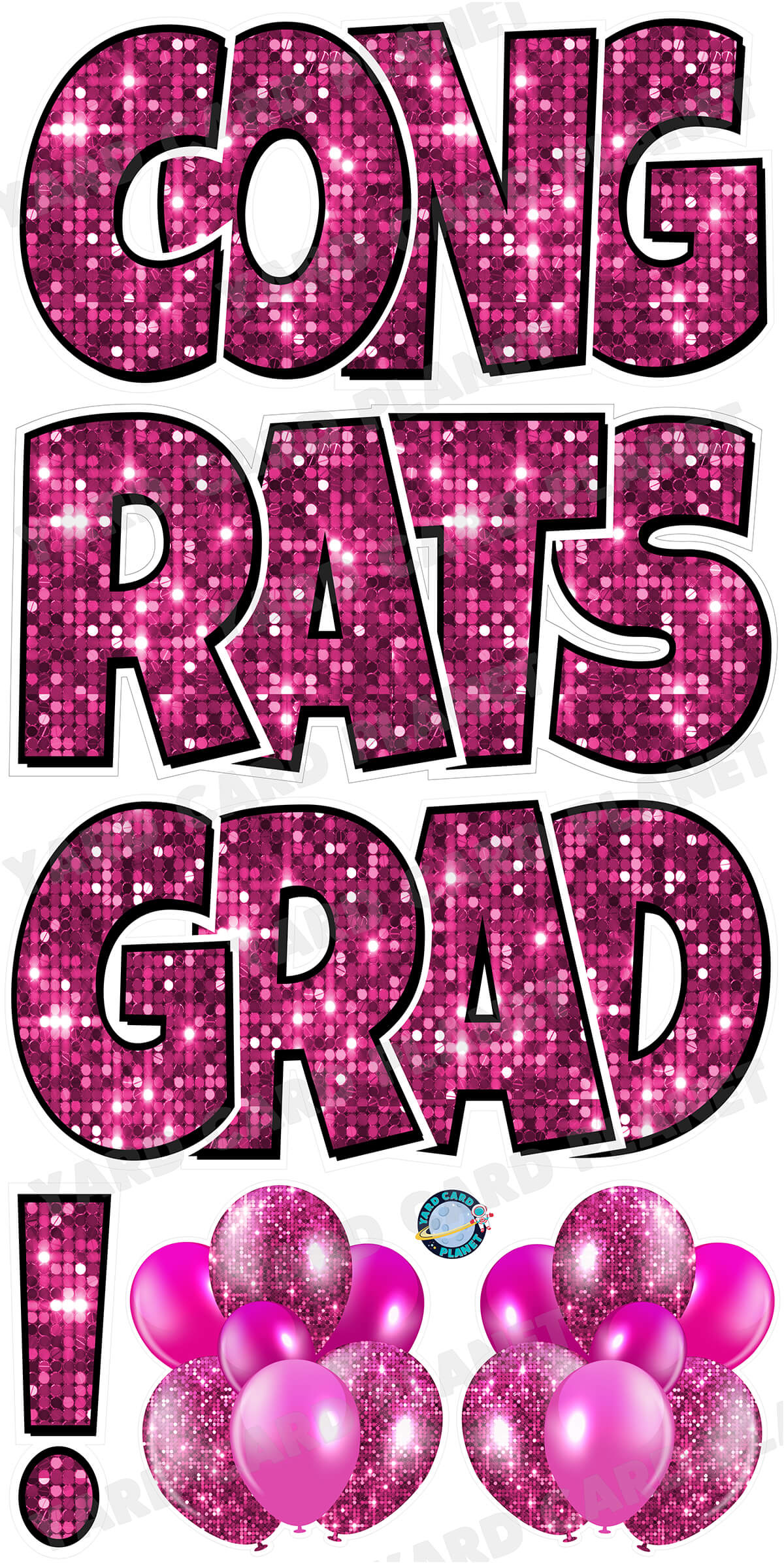 Large 23.5" Congrats Grad! Yard Card EZ Quick Sets in Luckiest Guy Font in Sequin Pattern - (Available in Multiple Colors)