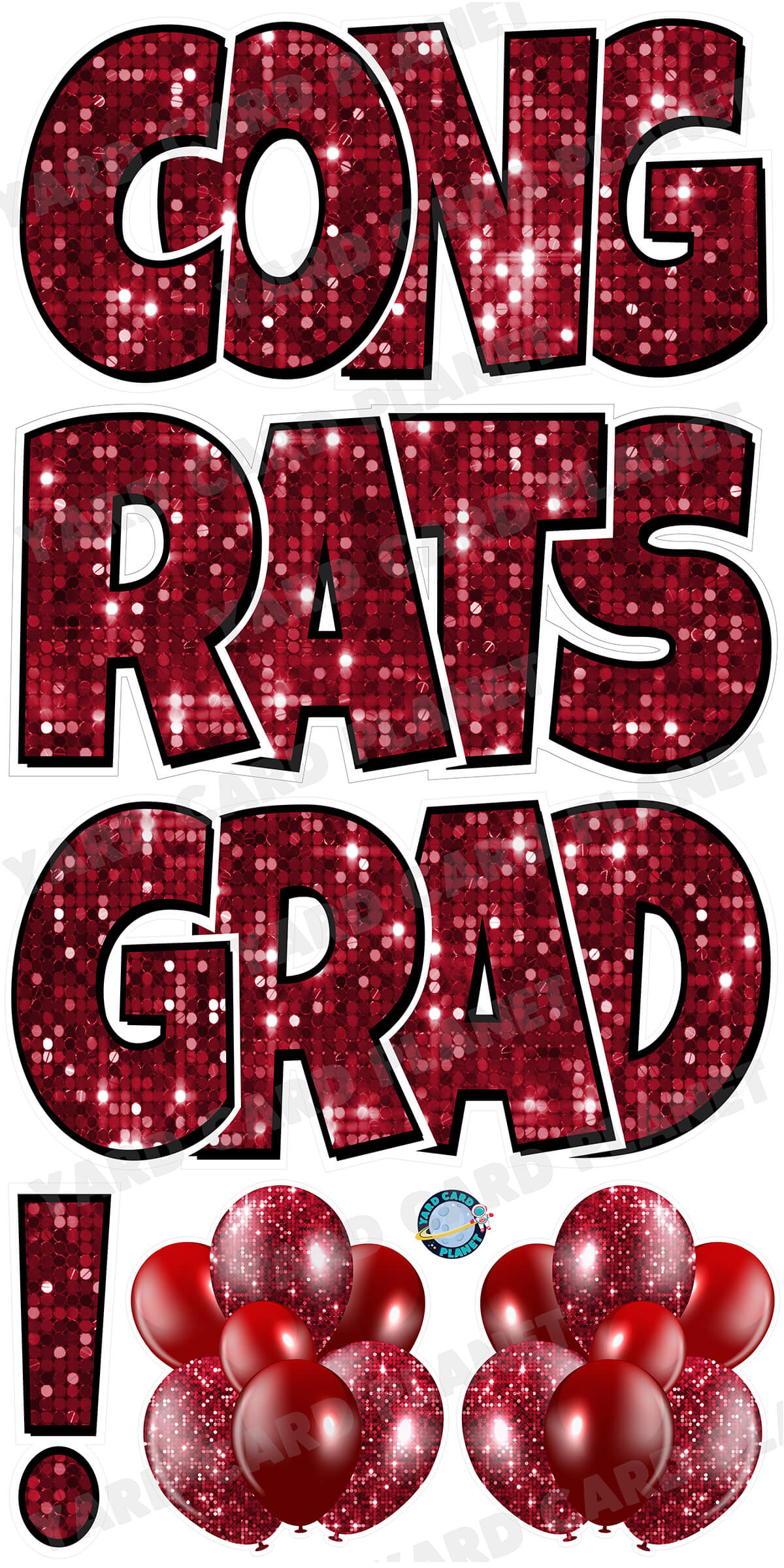 Large 23.5" Congrats Grad! Yard Card EZ Quick Sets in Luckiest Guy Font in Sequin Pattern - (Available in Multiple Colors)