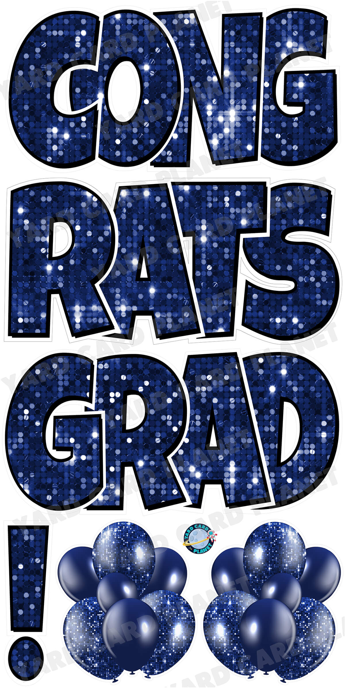 Large 23.5" Congrats Grad! Yard Card EZ Quick Sets in Luckiest Guy Font in Sequin Pattern - (Available in Multiple Colors)