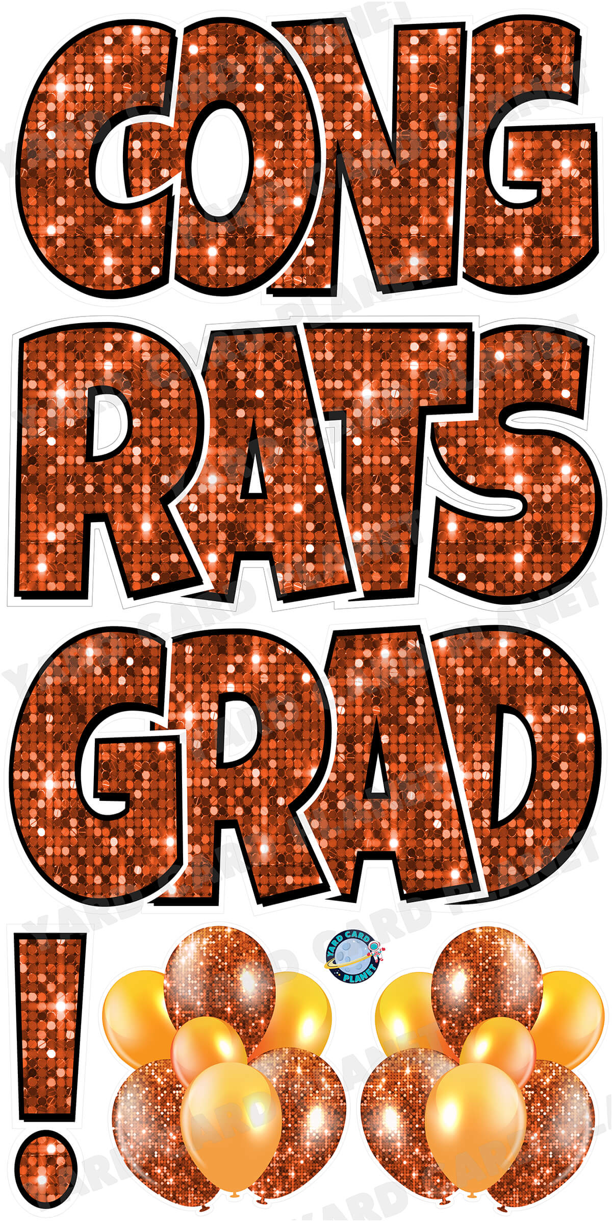 Large 23.5" Congrats Grad! Yard Card EZ Quick Sets in Luckiest Guy Font in Sequin Pattern - (Available in Multiple Colors)