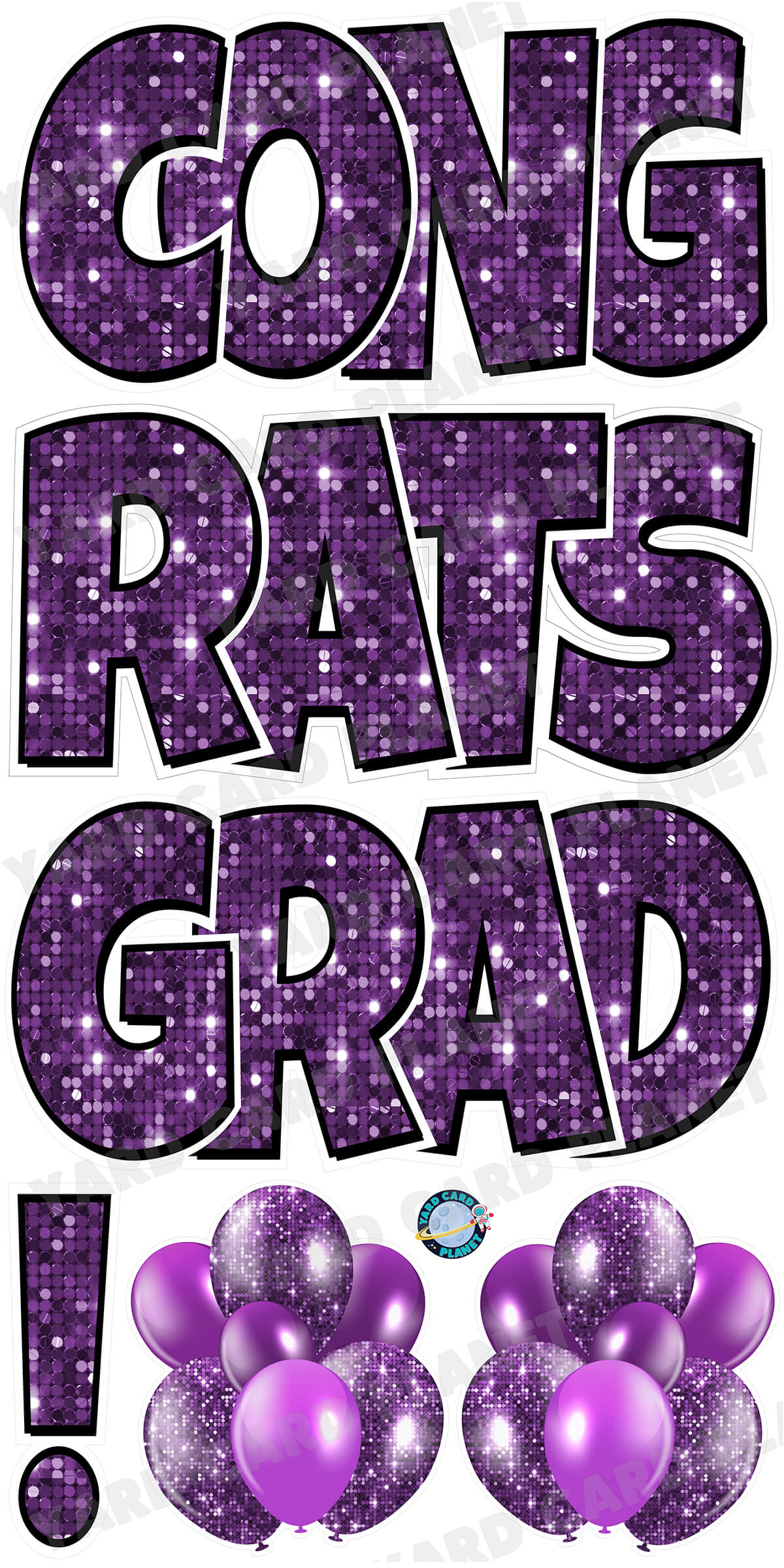 Large 23.5" Congrats Grad! Yard Card EZ Quick Sets in Luckiest Guy Font in Sequin Pattern - (Available in Multiple Colors)