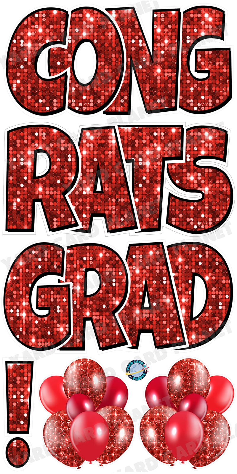 Large 23.5" Congrats Grad! Yard Card EZ Quick Sets in Luckiest Guy Font in Sequin Pattern - (Available in Multiple Colors)