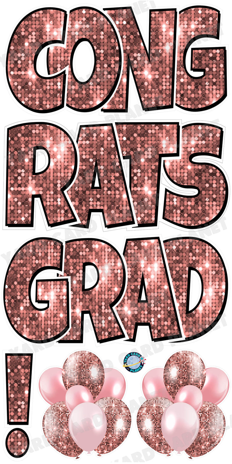 Large 23.5" Congrats Grad! Yard Card EZ Quick Sets in Luckiest Guy Font in Sequin Pattern - (Available in Multiple Colors)