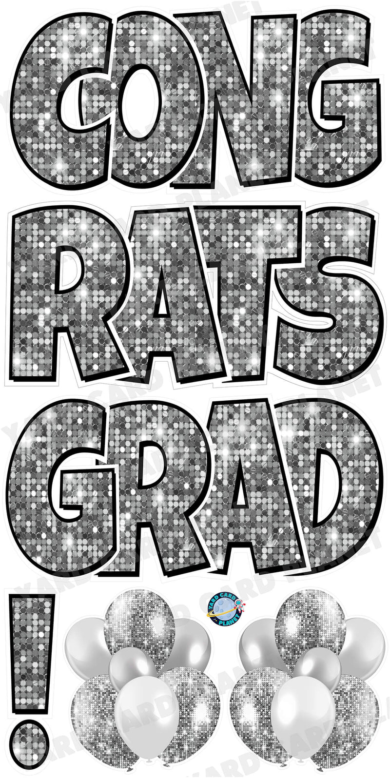 Large 23.5" Congrats Grad! Yard Card EZ Quick Sets in Luckiest Guy Font in Sequin Pattern - (Available in Multiple Colors)