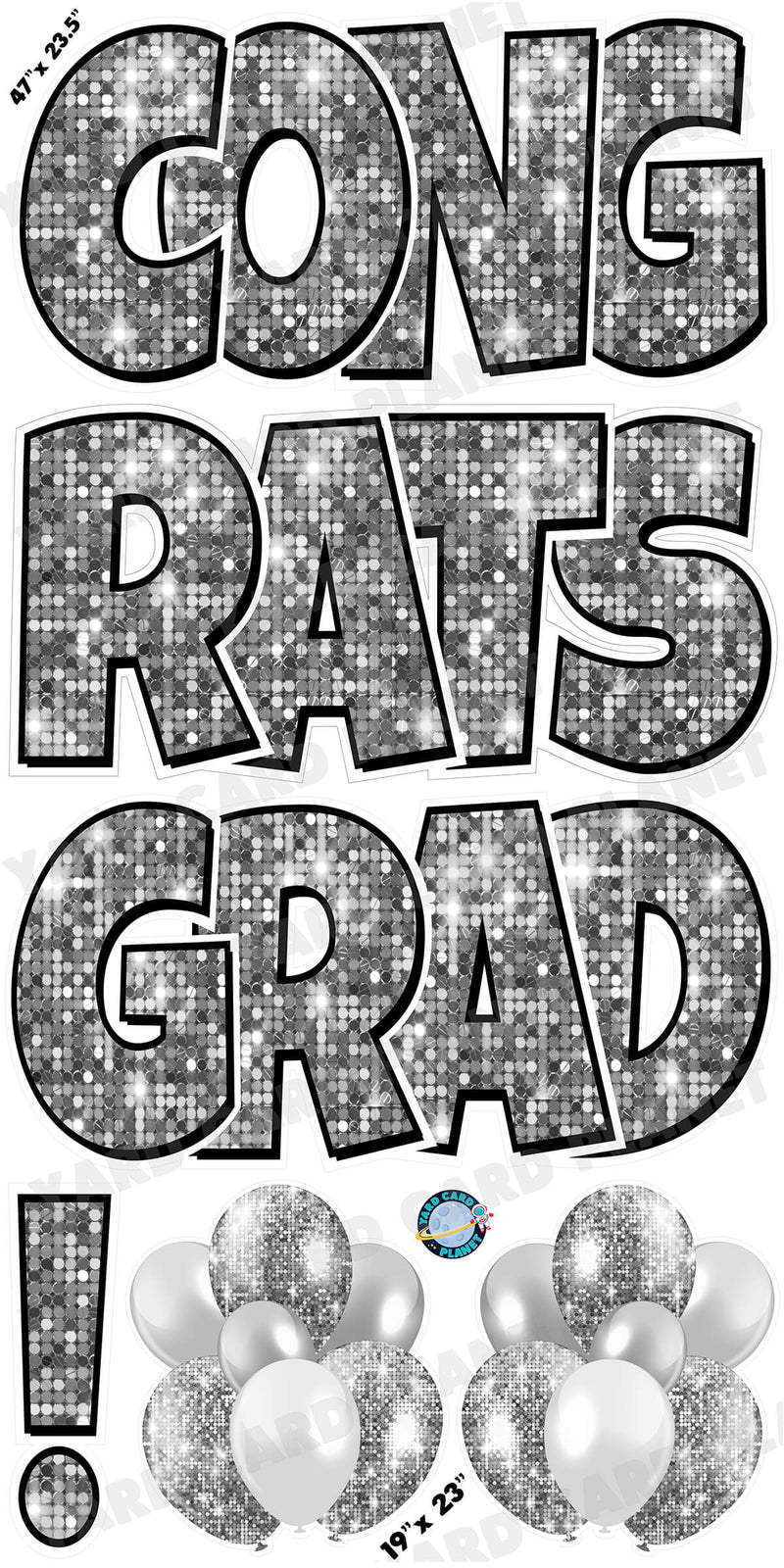 Large 23.5" Congrats Grad! Yard Card EZ Quick Sets in Luckiest Guy Font in Sequin Pattern - (Available in Multiple Colors)