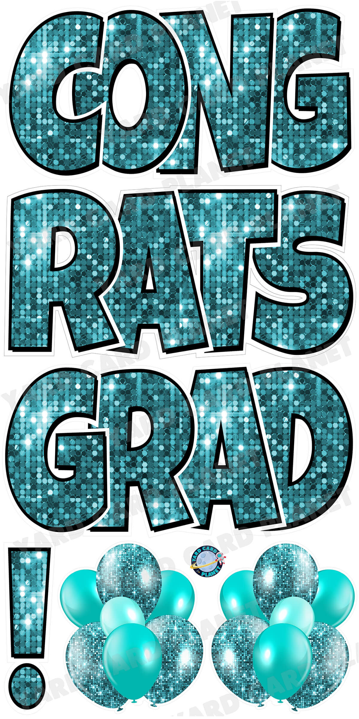 Large 23.5" Congrats Grad! Yard Card EZ Quick Sets in Luckiest Guy Font in Sequin Pattern - (Available in Multiple Colors)