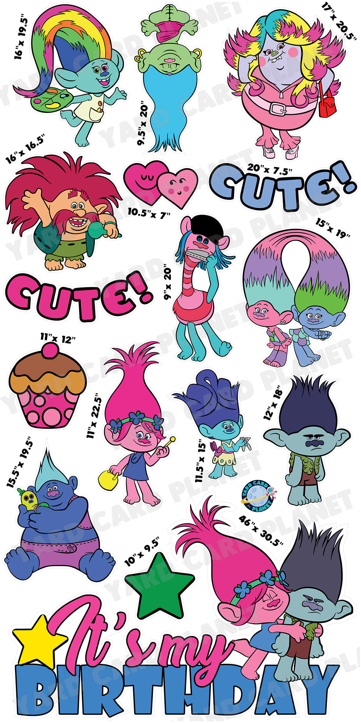 Trolls Inspired Quick EZ Sign and Yard Card Flair Set