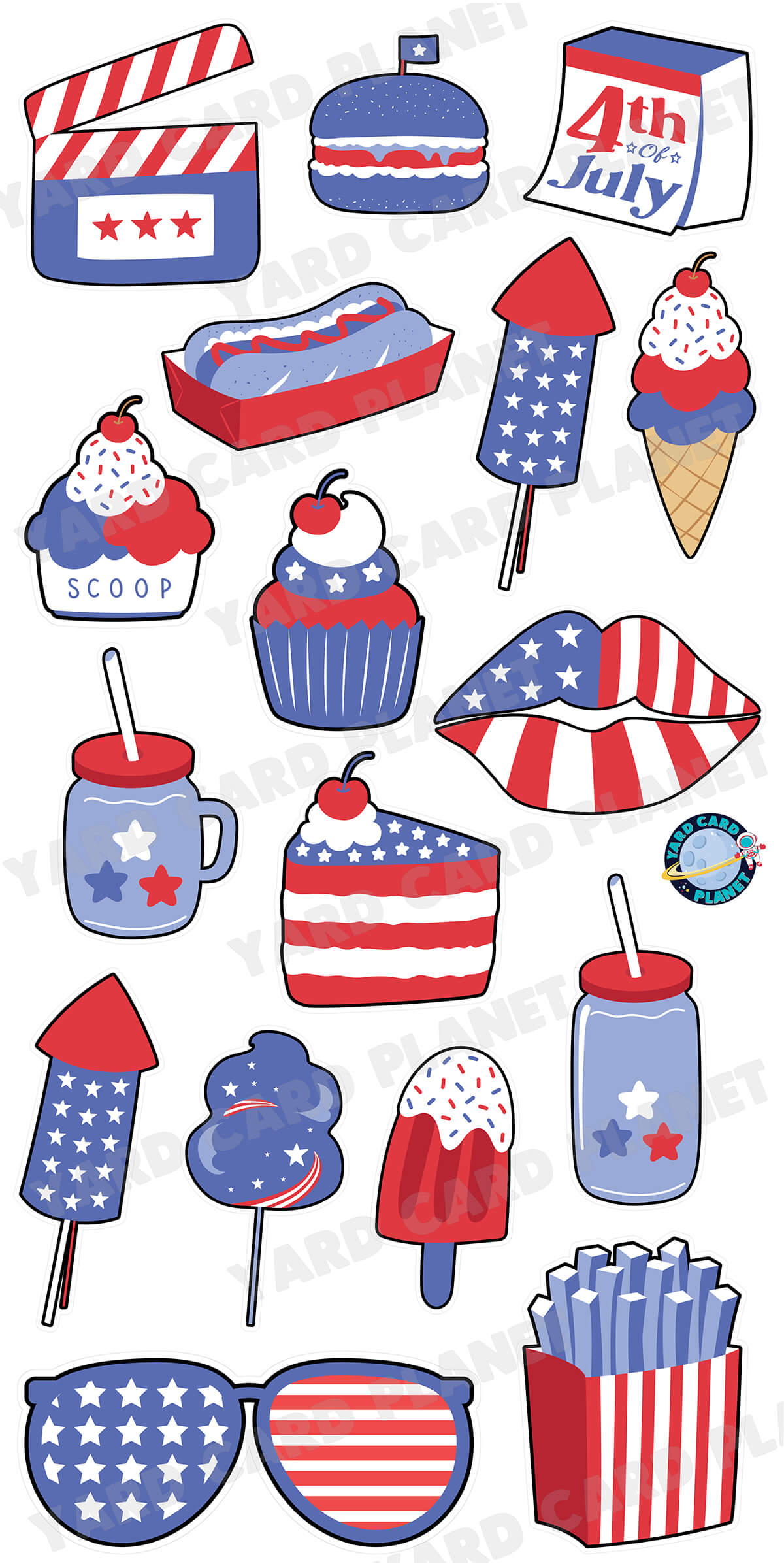 4th of July Independence Day Yummy Snacks Yard Card Flair Set