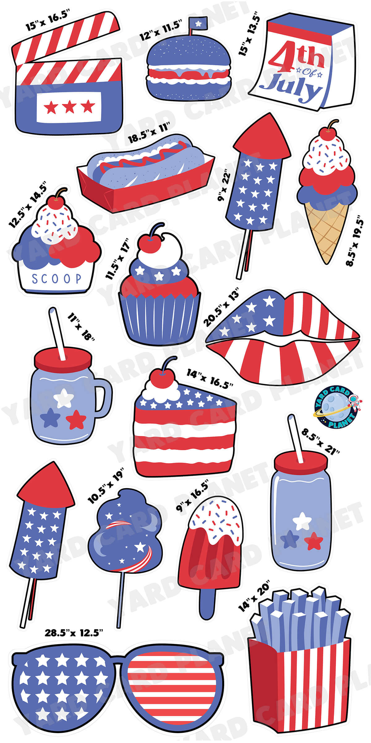 4th of July Independence Day Yummy Snacks Yard Card Flair Set