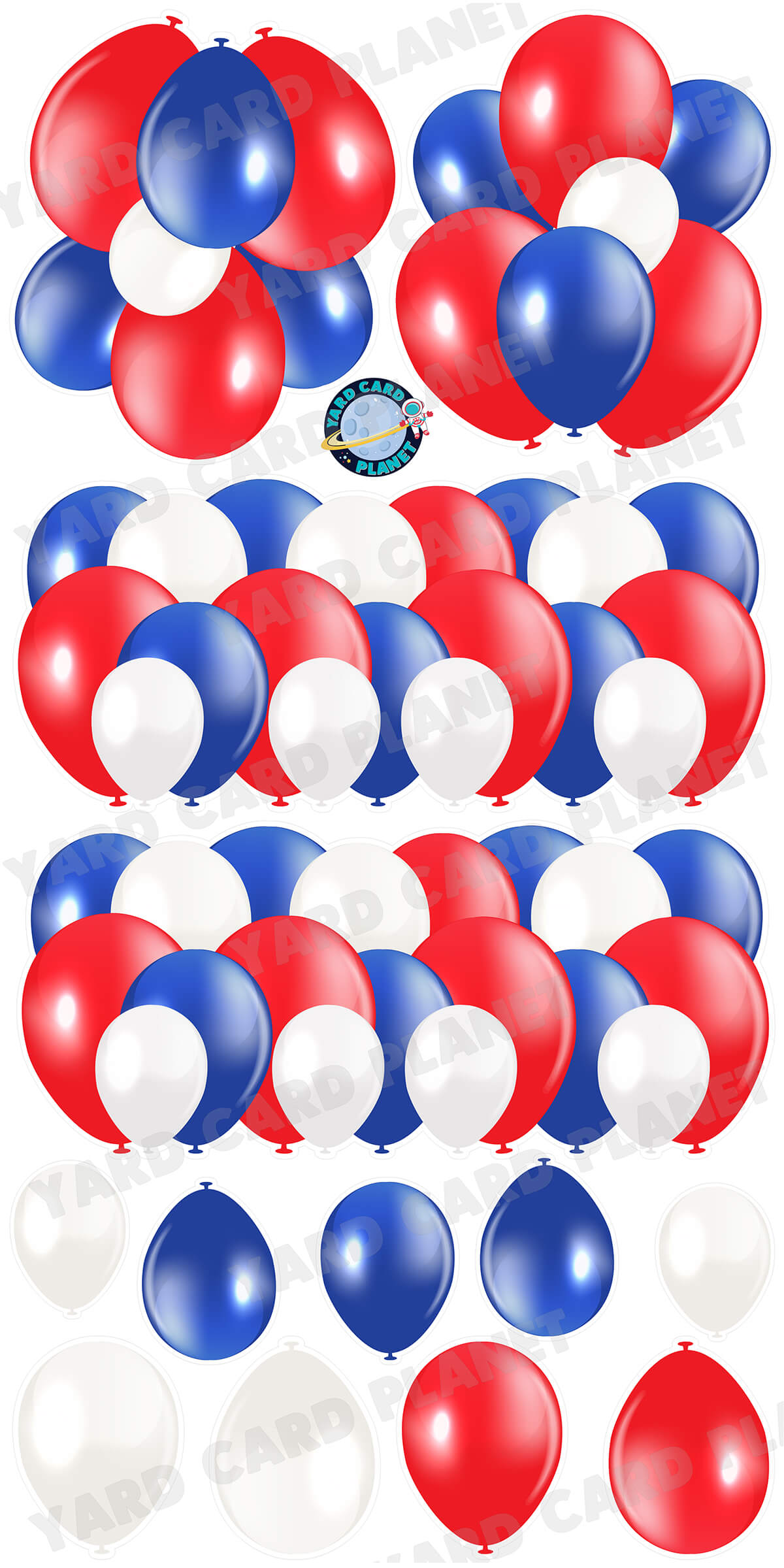 Red, White and Blue Balloon Panels, Bouquets and Singles Yard Card Set