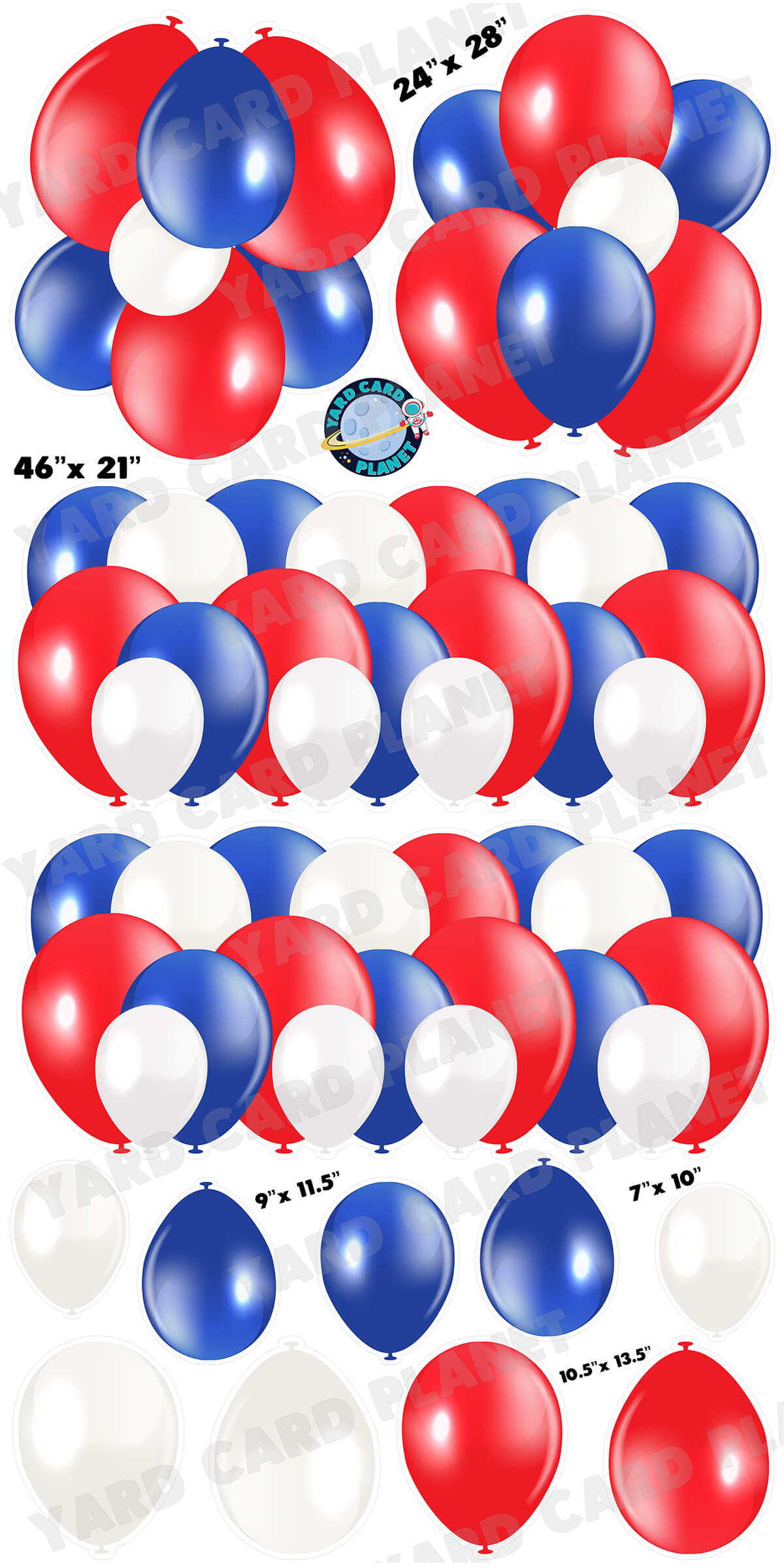 Red, White and Blue Balloon Panels, Bouquets and Singles Yard Card Set