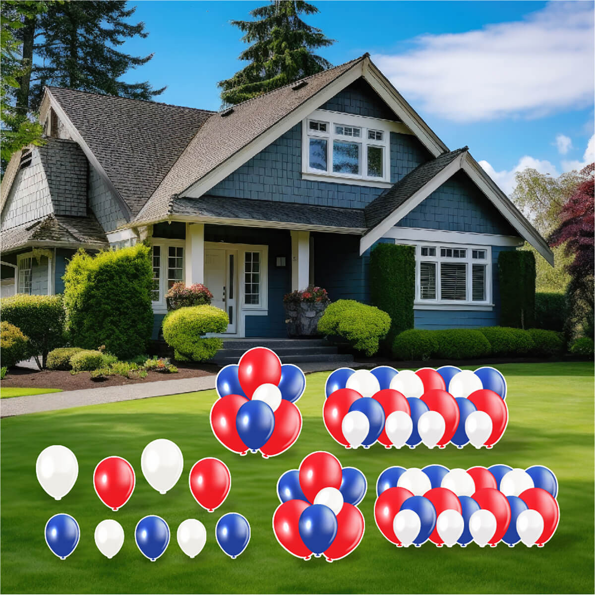 Red, White and Blue Balloon Panels, Bouquets and Singles Yard Card Set