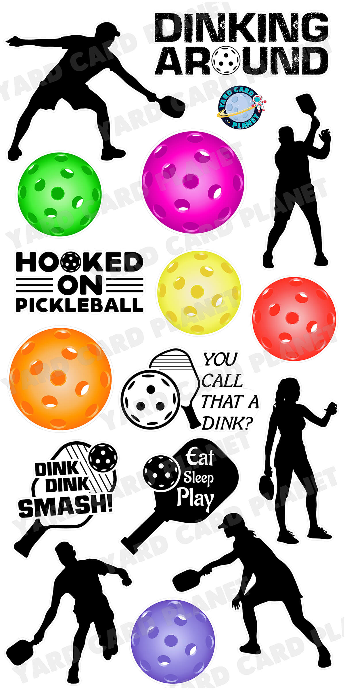 Pickleball Silhouette Yard Card Flair Set