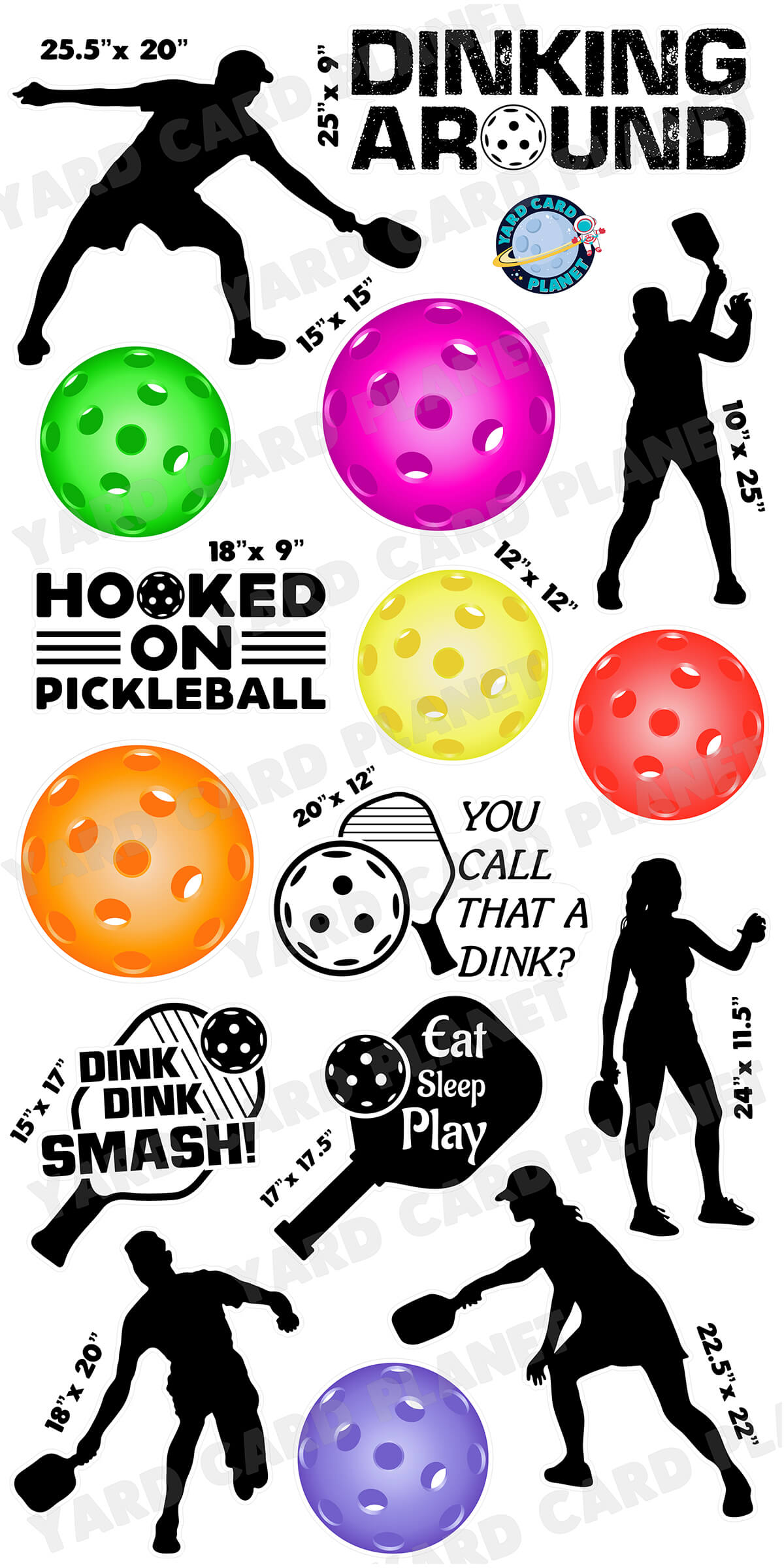 Pickleball Silhouette Yard Card Flair Set