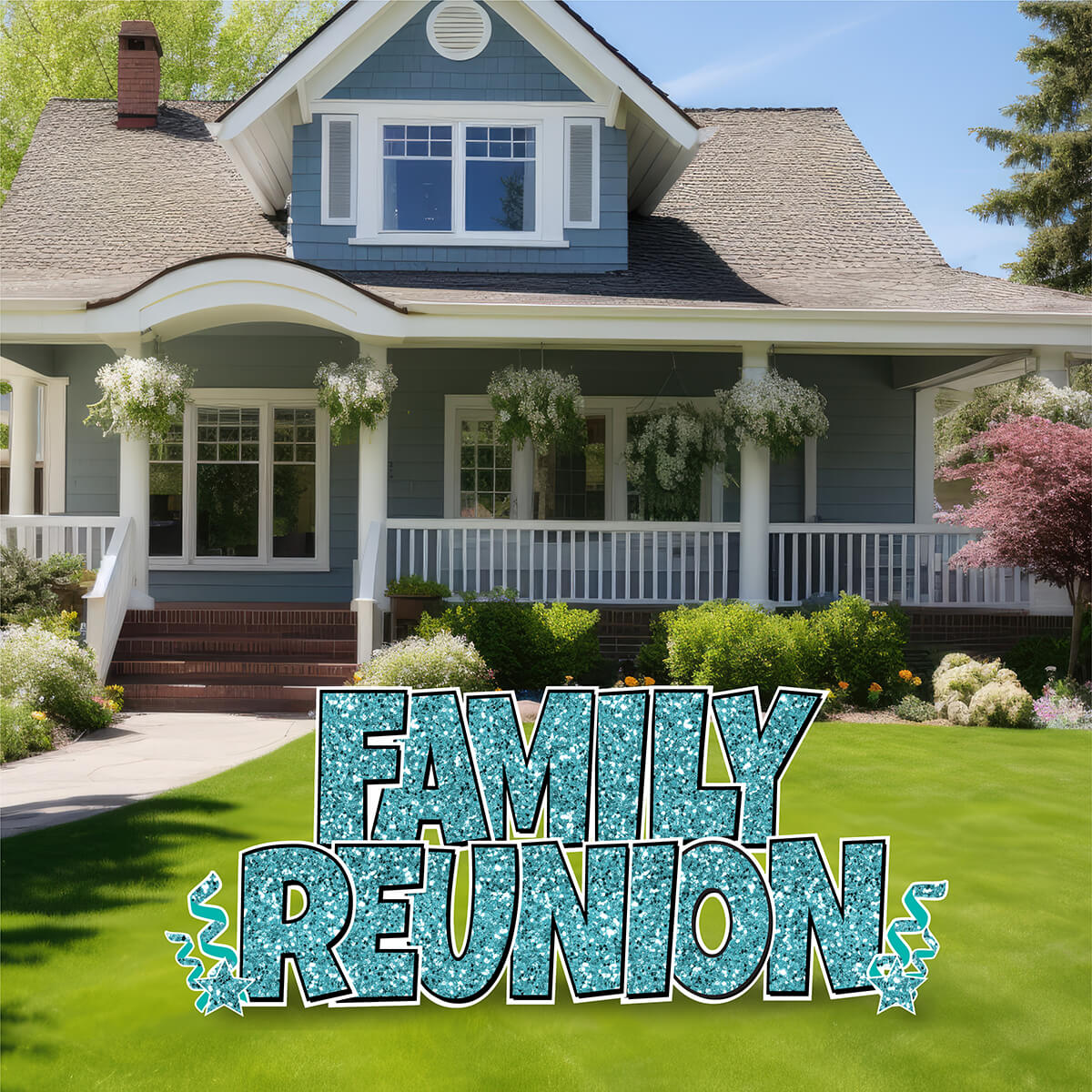 Large 23" Family Reunion Yard Card EZ Quick Sets in Luckiest Guy Font in Glitter Pattern - (Available in Multiple Colors)